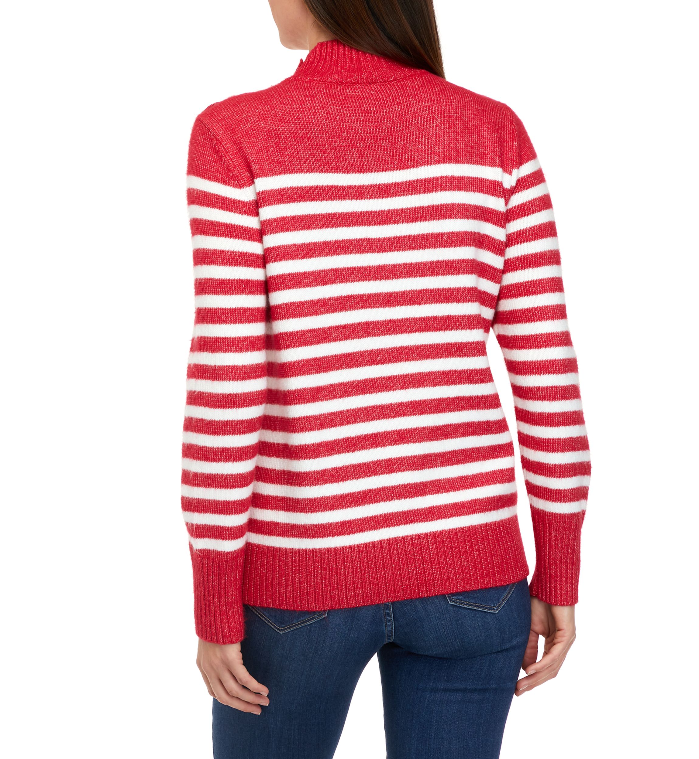 Womens Button Shoulder Stripe Sweater