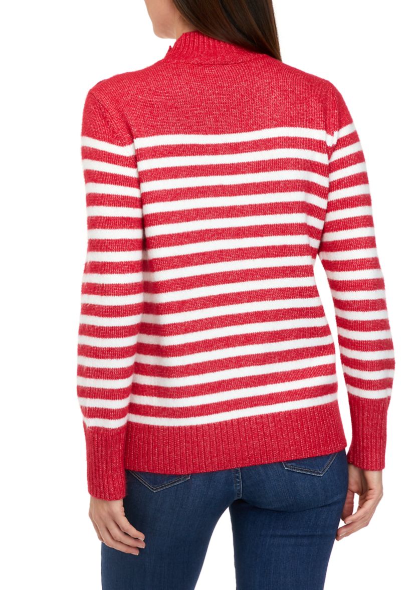 Womens Button Shoulder Stripe Sweater