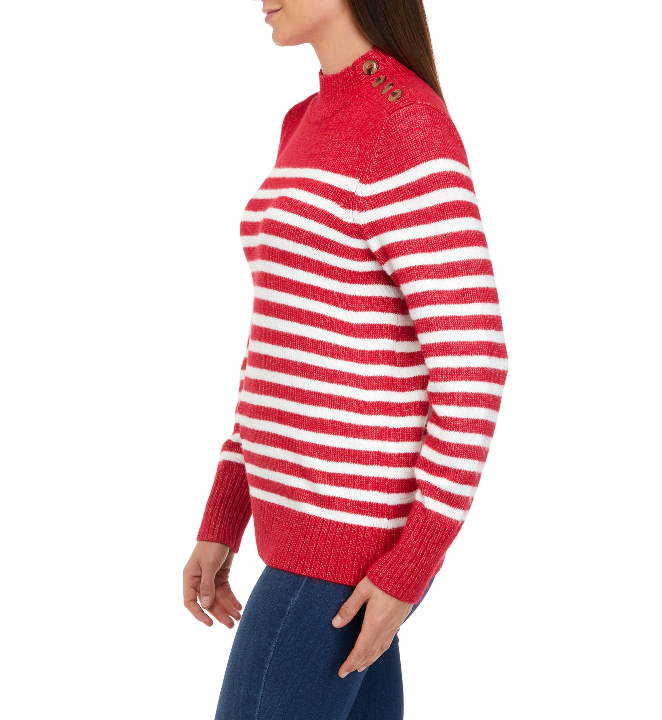 Womens Button Shoulder Stripe Sweater