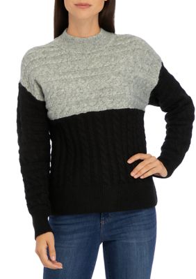 Women's Mock Color Block Cable Sweater