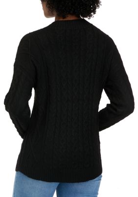 Women's V-Neck Cable Round Hem Sweater