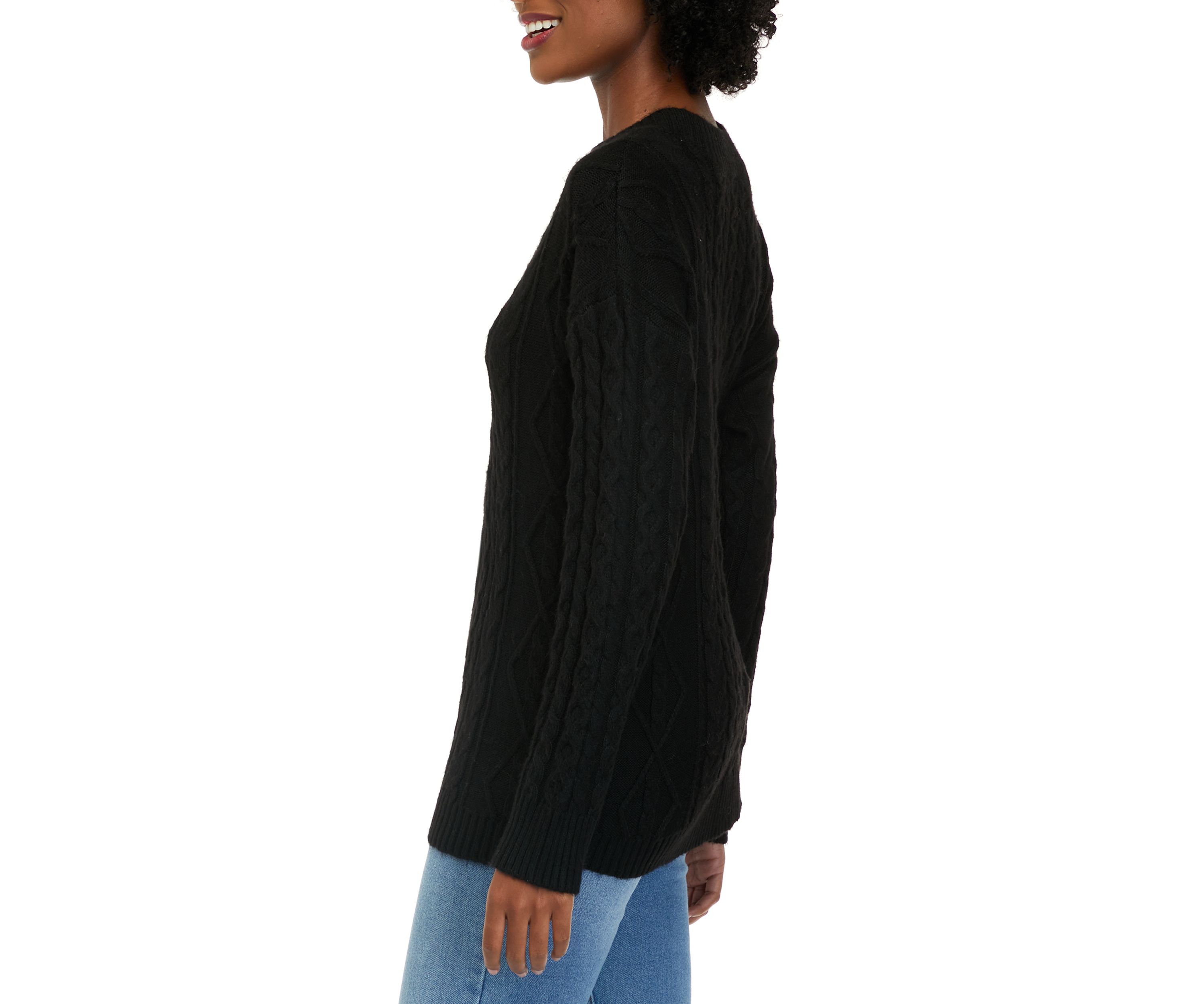 Womens V-Neck Cable Round Hem Sweater