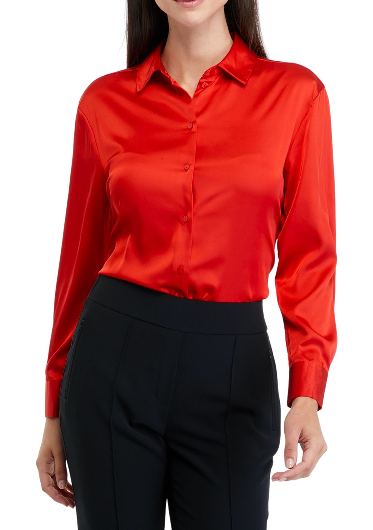 THE LIMITED Women's Long Sleeve Stretch Satin Blouse | Belk