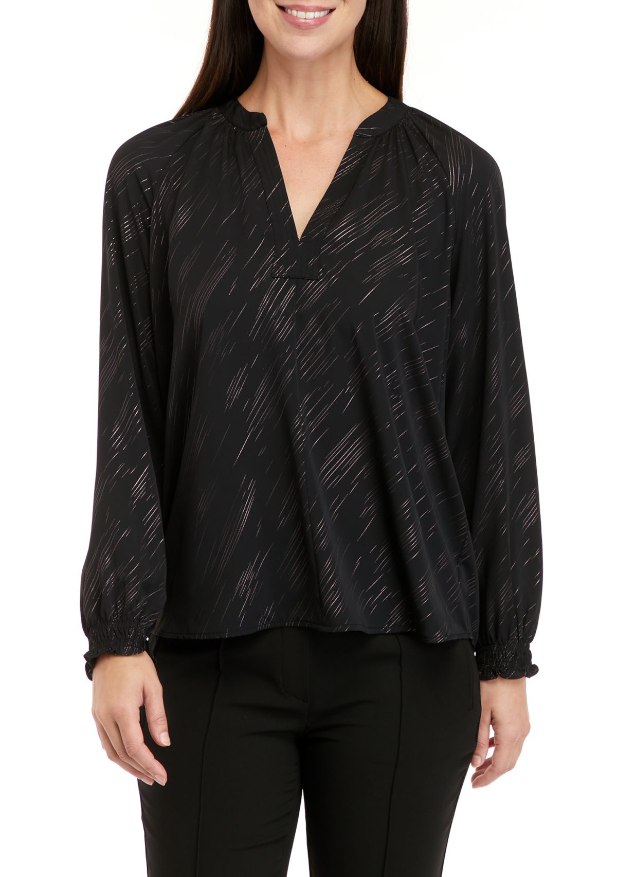 Womens Popover Lurex Woven Shirt