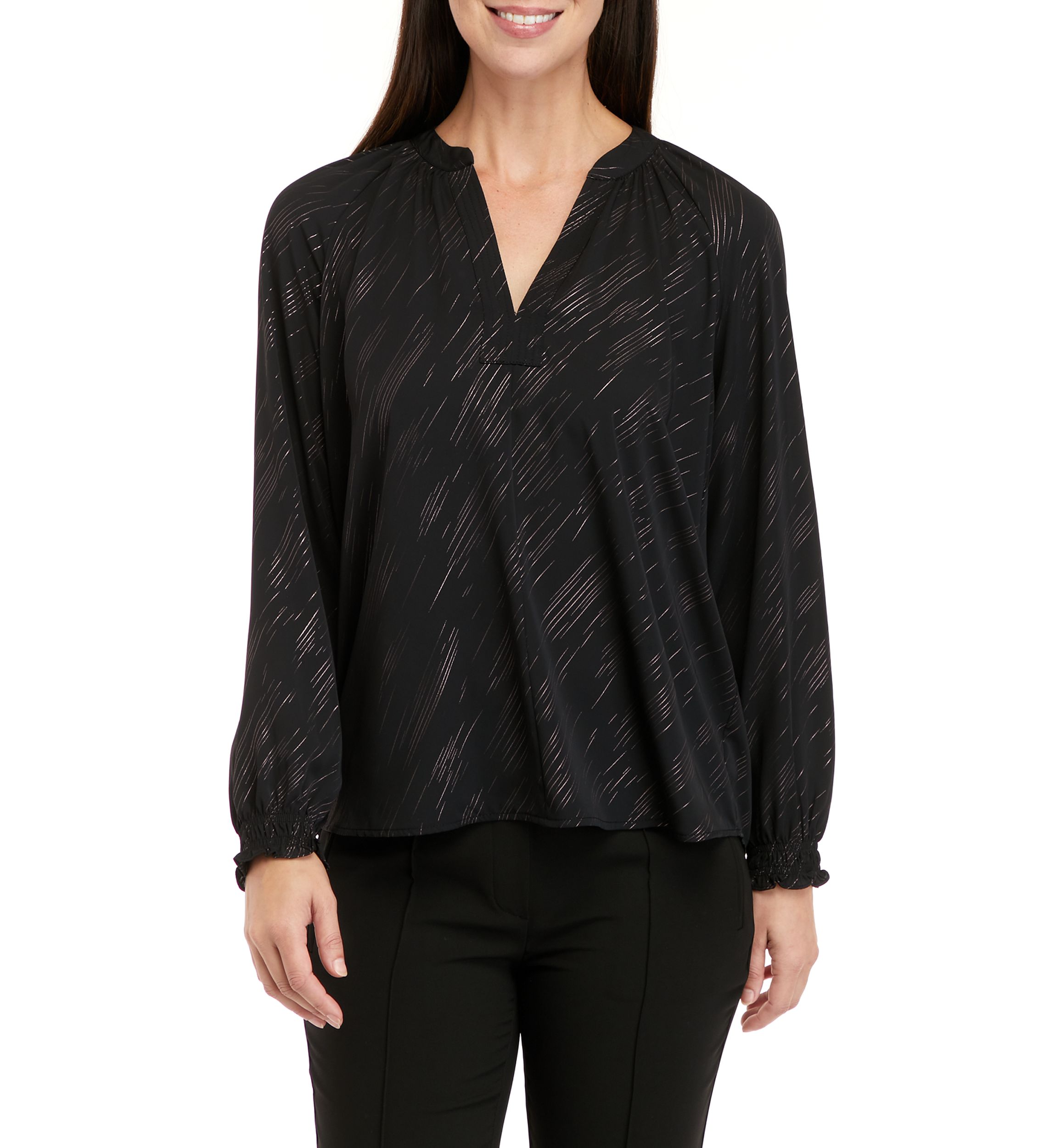 Womens Popover Lurex Woven Shirt