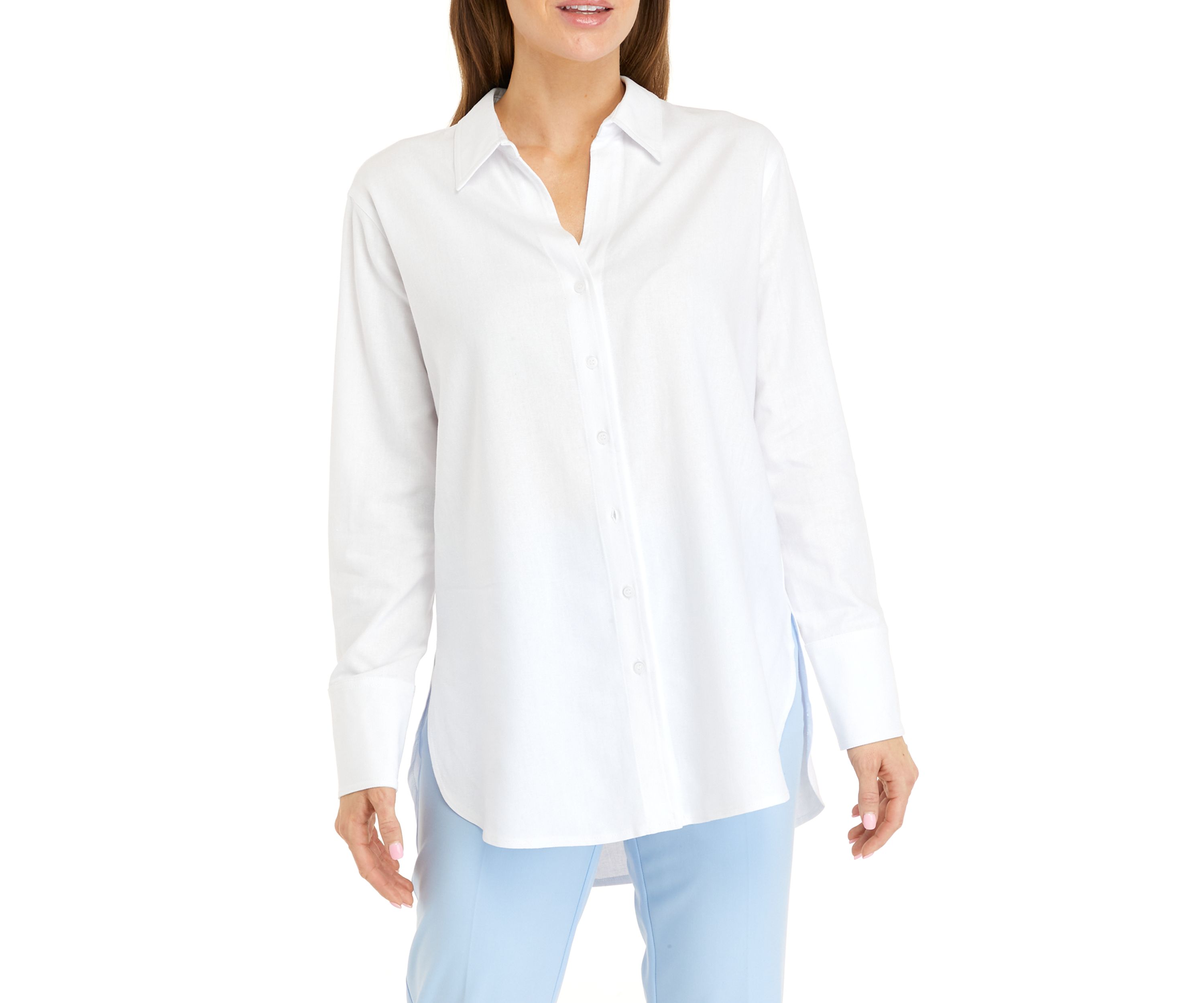 Womens Long Sleeve Linen Button Front Shirt