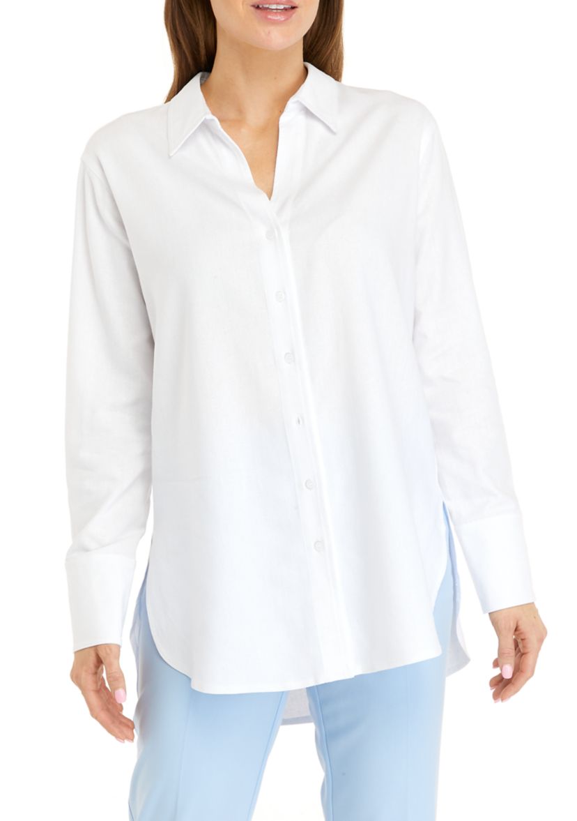 Womens Long Sleeve Linen Button Front Shirt