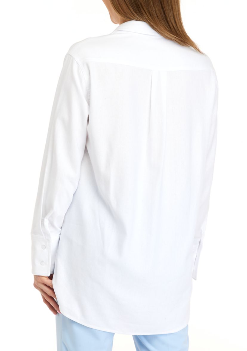 Womens Long Sleeve Linen Button Front Shirt