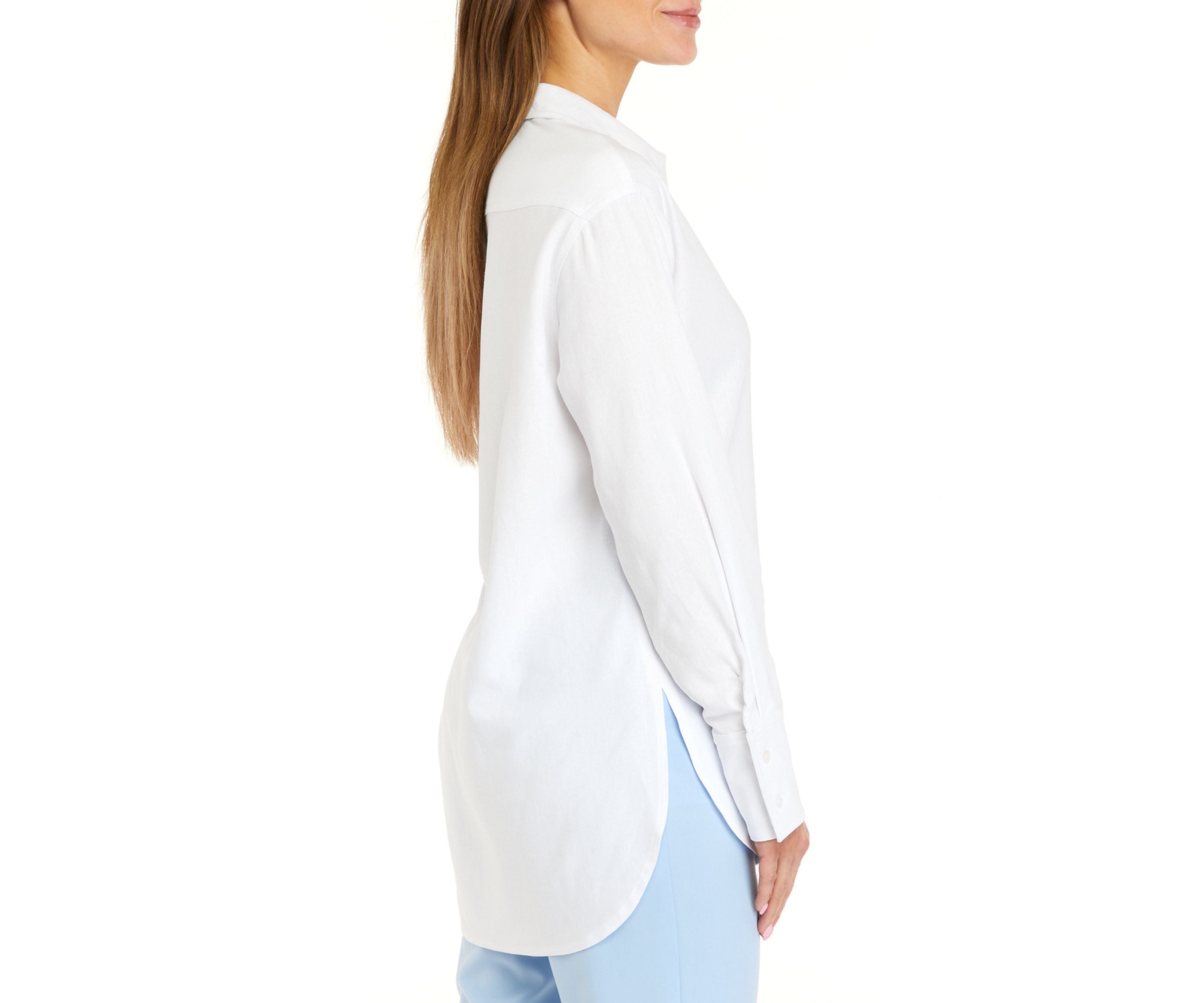 Womens Long Sleeve Linen Button Front Shirt