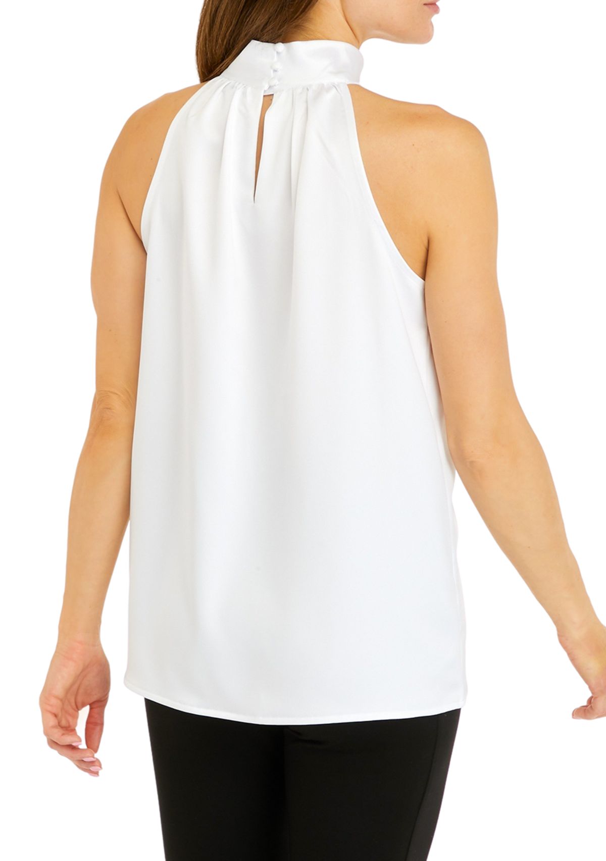 Womens Satin Sleeveless Mock Neck Top