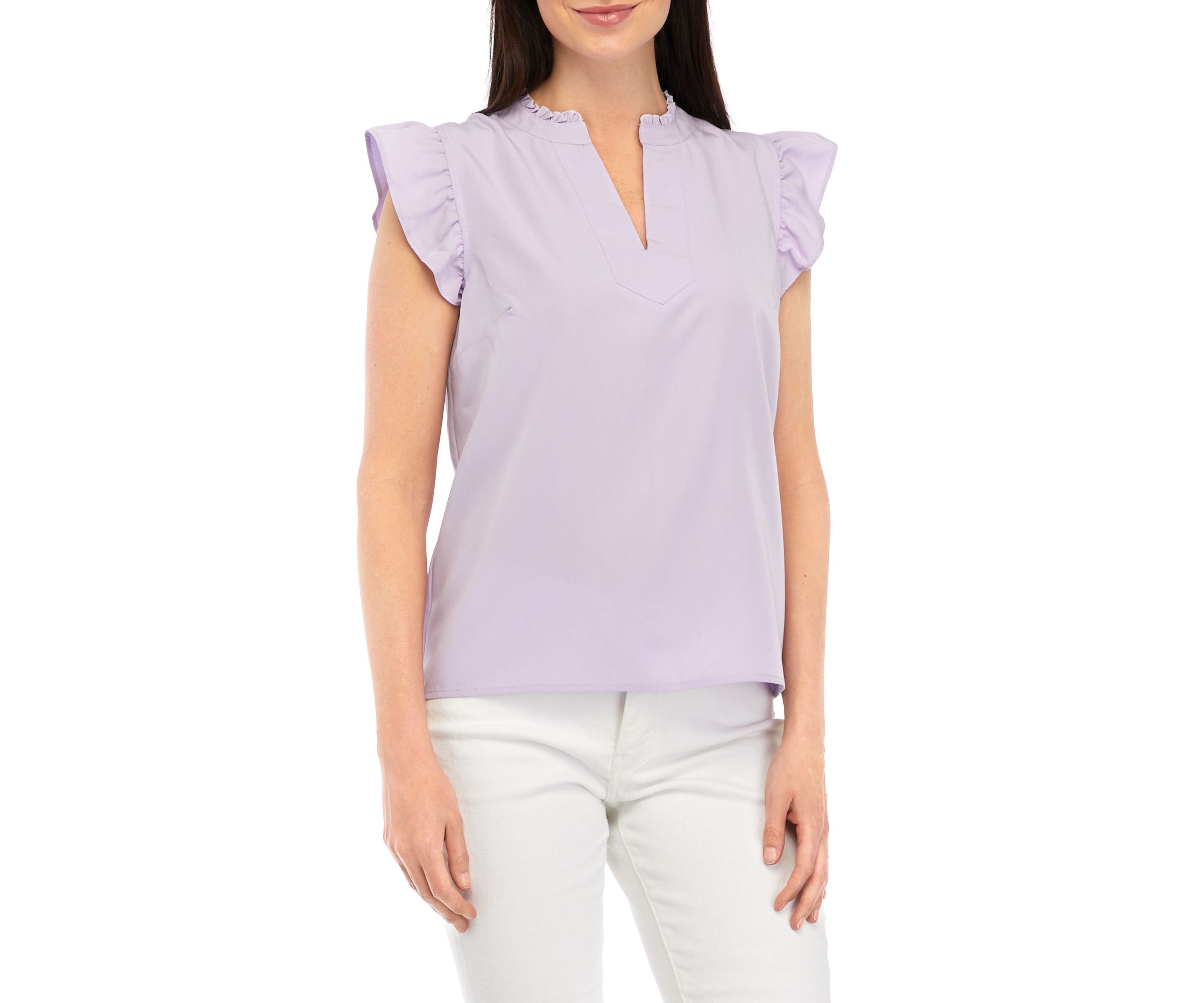 Plus Size Short Flutter Sleeve Split Neck Popover Top