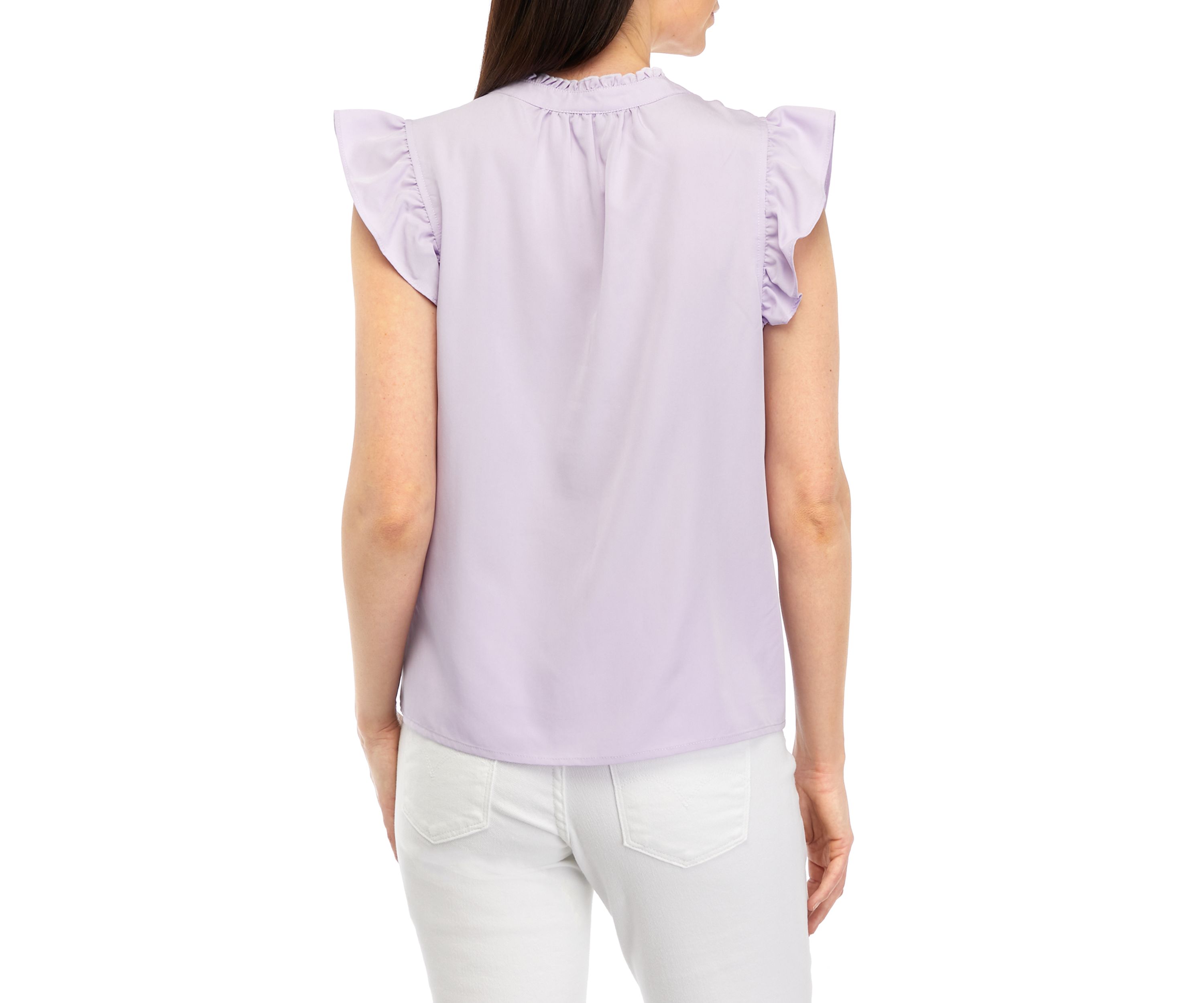 Plus Size Short Flutter Sleeve Split Neck Popover Top