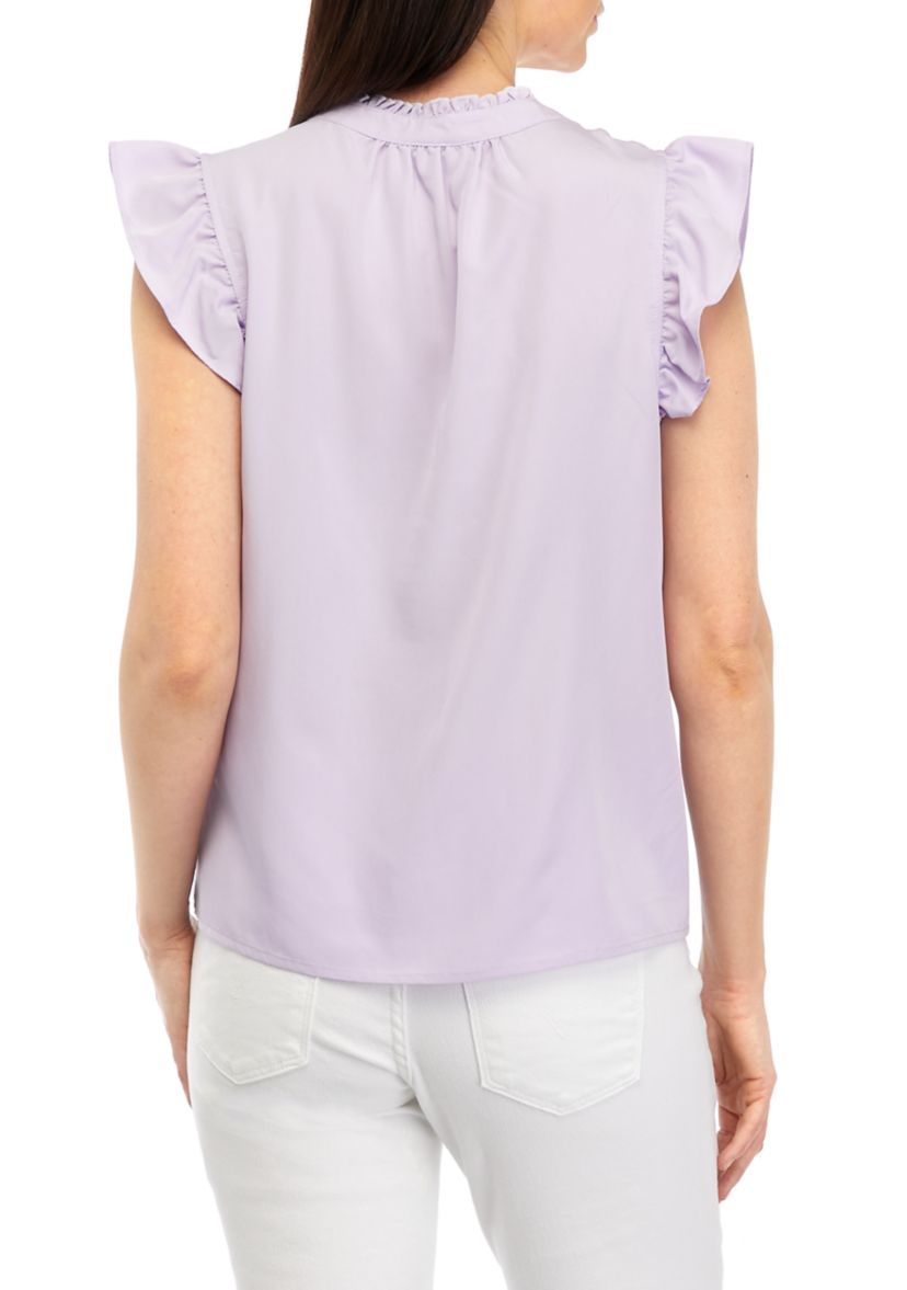 Plus Size Short Flutter Sleeve Split Neck Popover Top