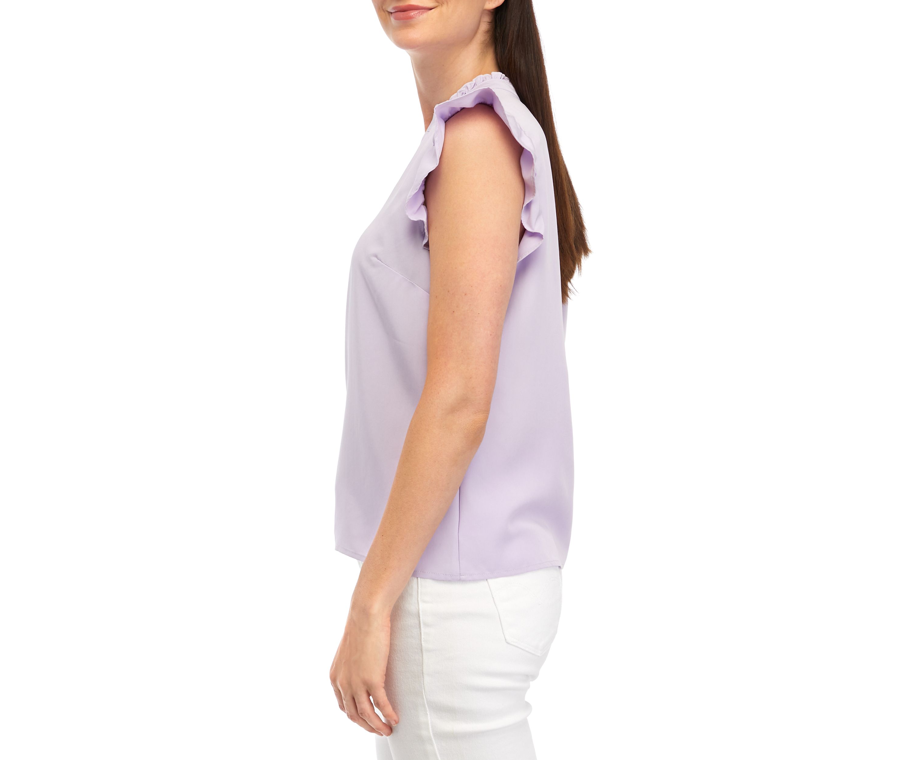 Plus Size Short Flutter Sleeve Split Neck Popover Top