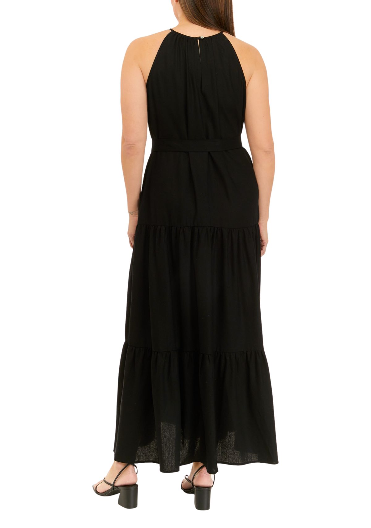 Womens Linen Tiered Halter Maxi Dress