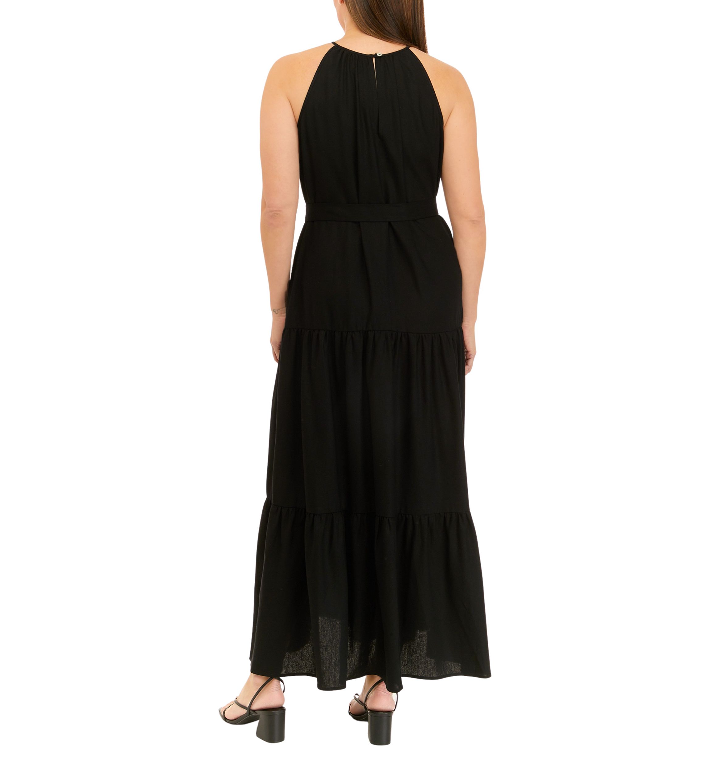 Womens Linen Tiered Halter Maxi Dress