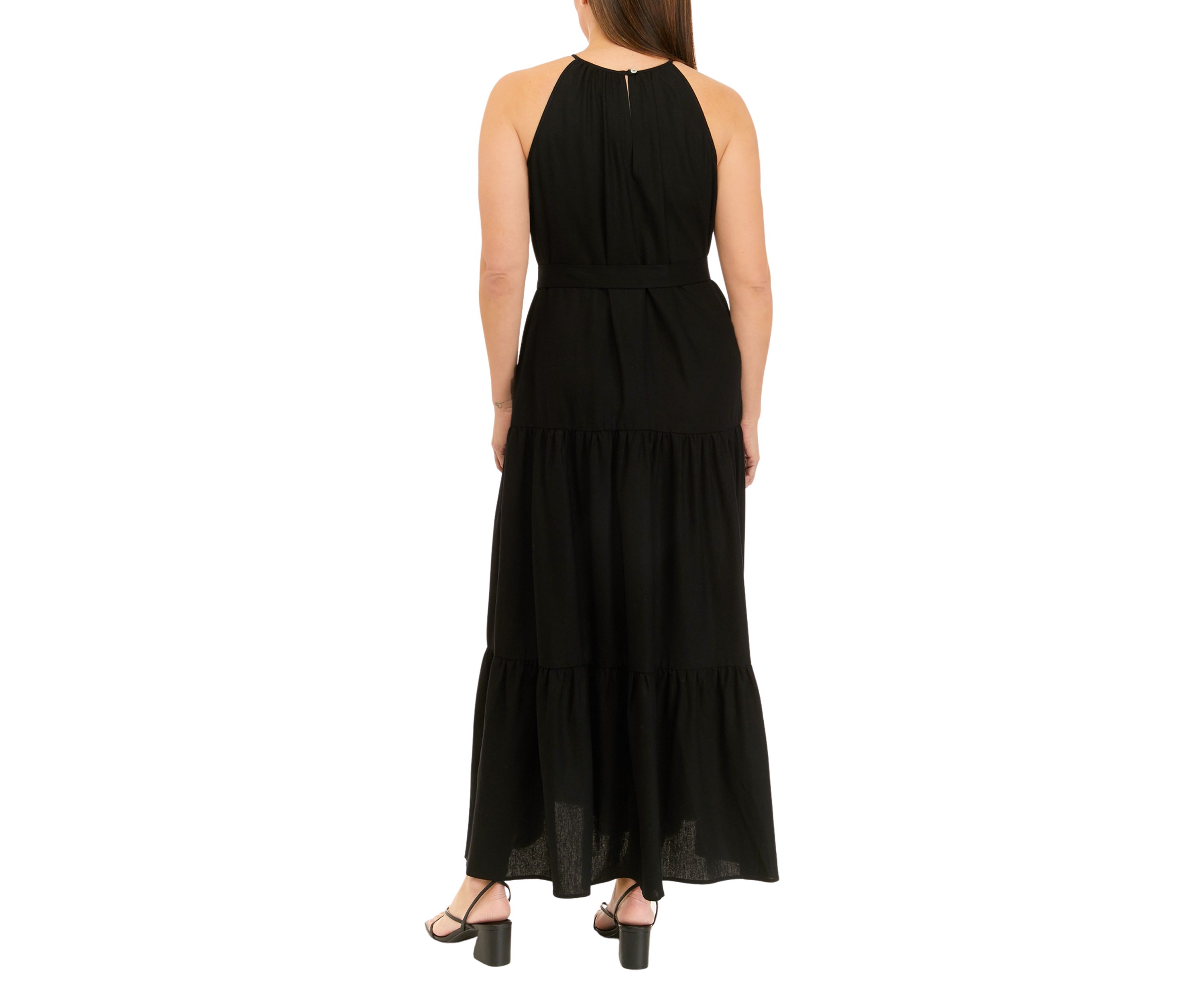 Womens Linen Tiered Halter Maxi Dress