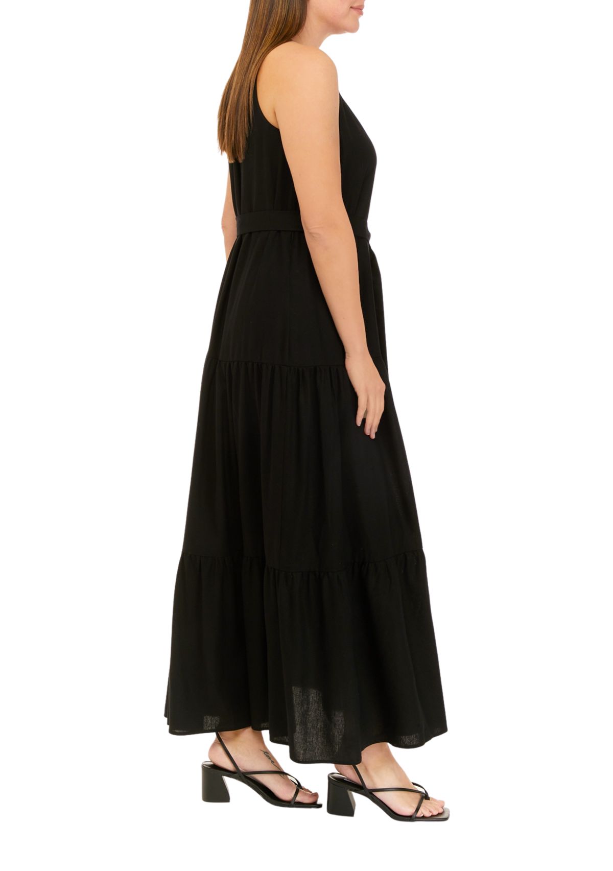 Womens Linen Tiered Halter Maxi Dress
