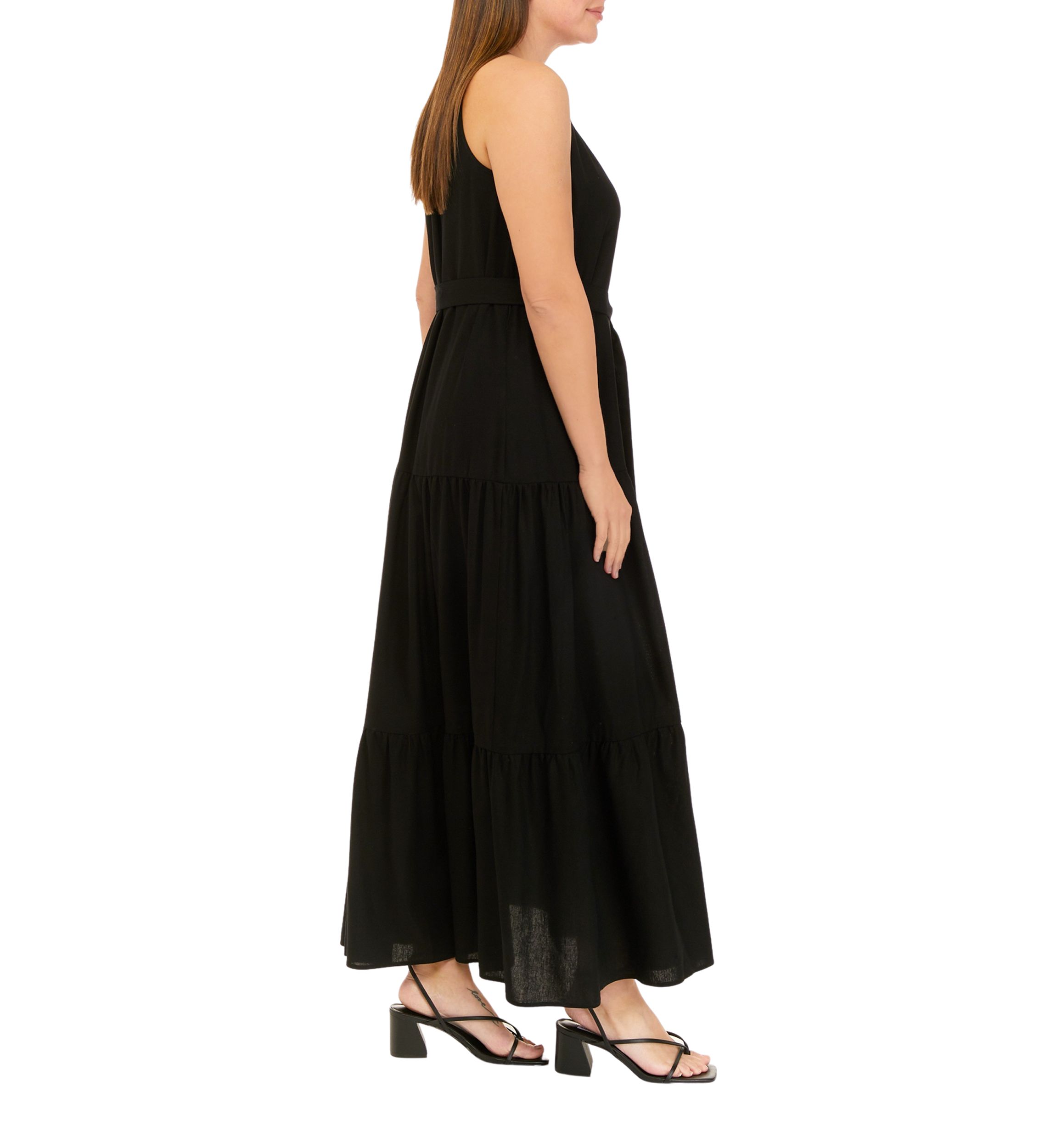 Womens Linen Tiered Halter Maxi Dress