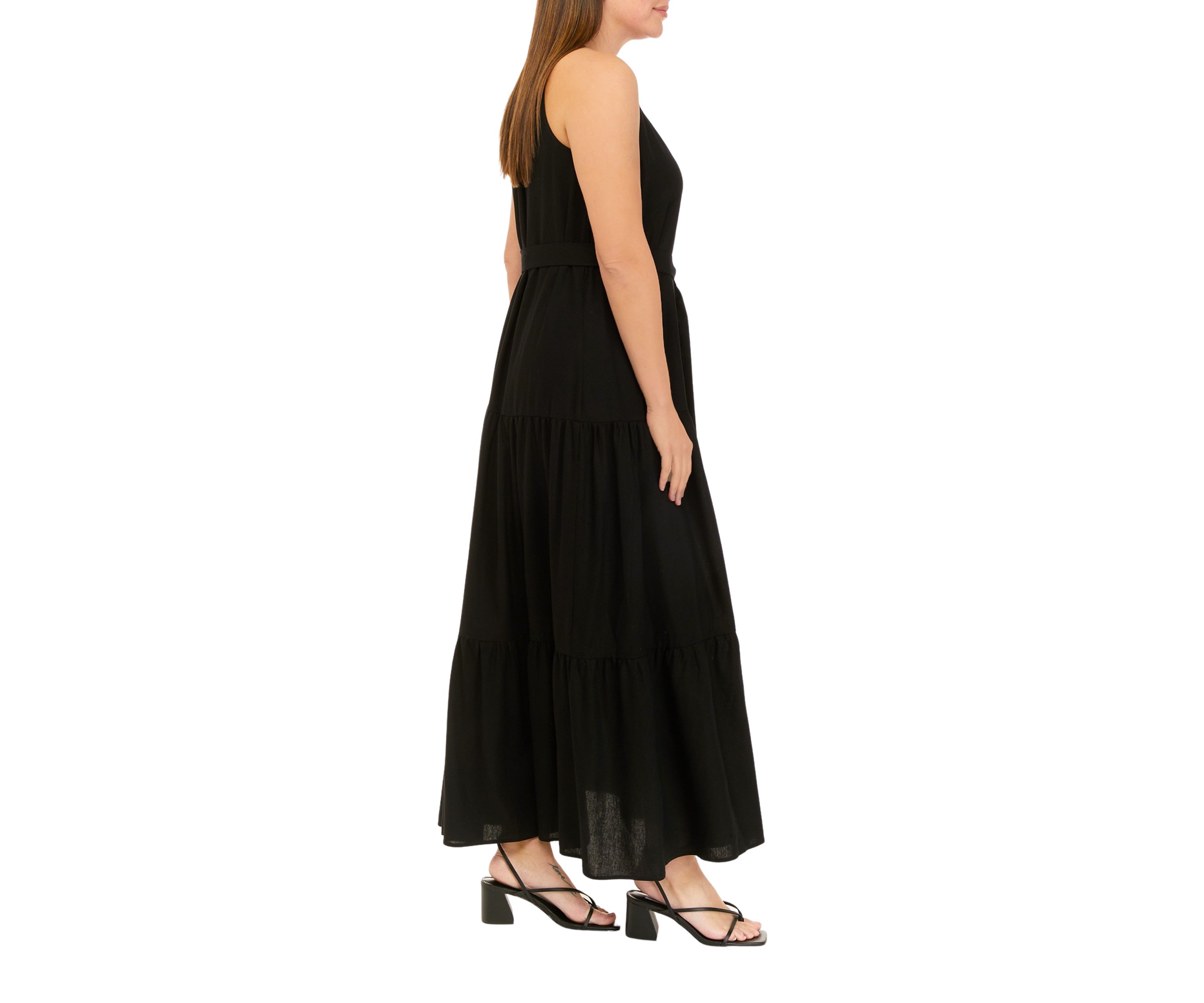 Womens Linen Tiered Halter Maxi Dress
