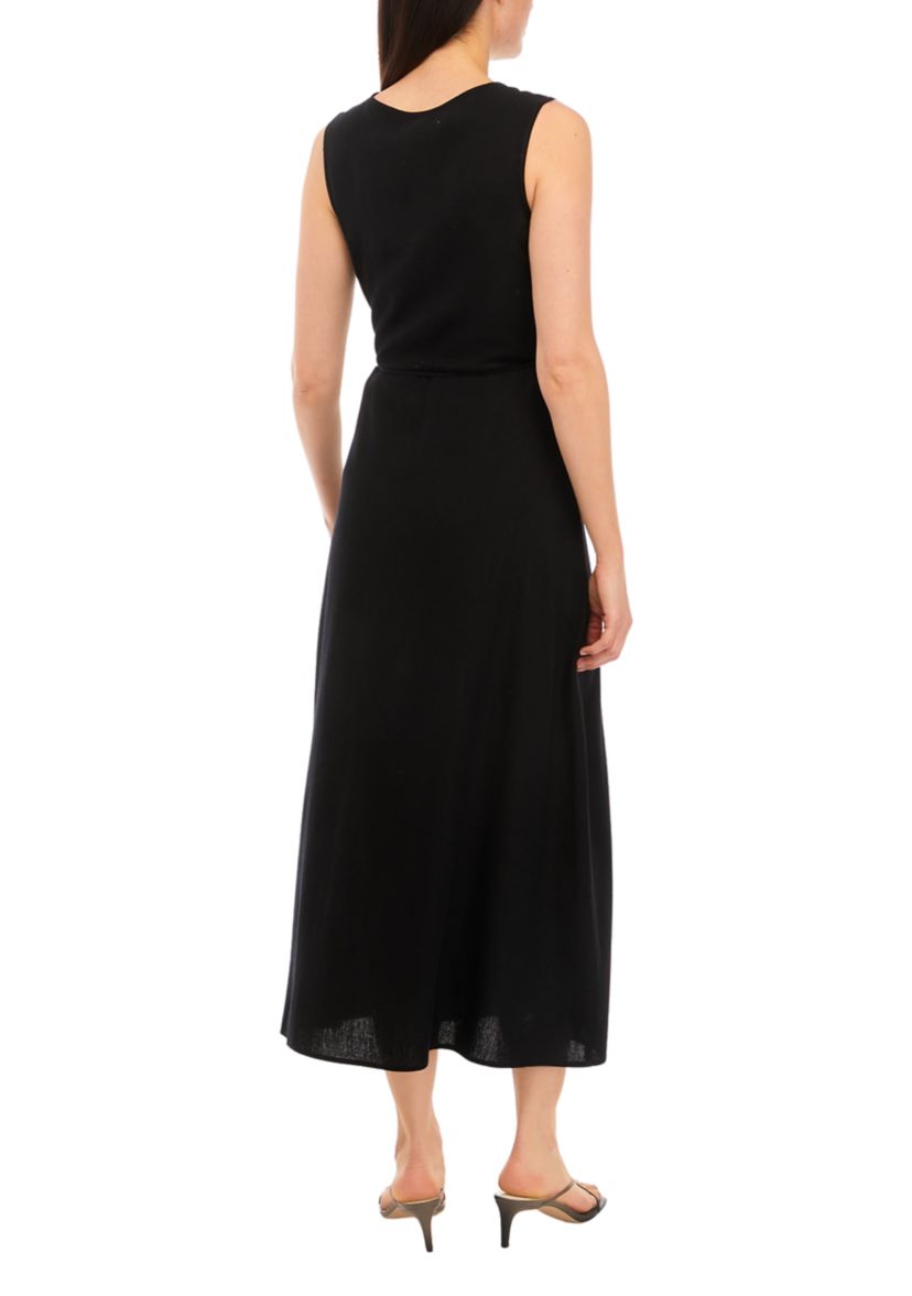 Womens Sleeveless Linen Midi Wrap Dress