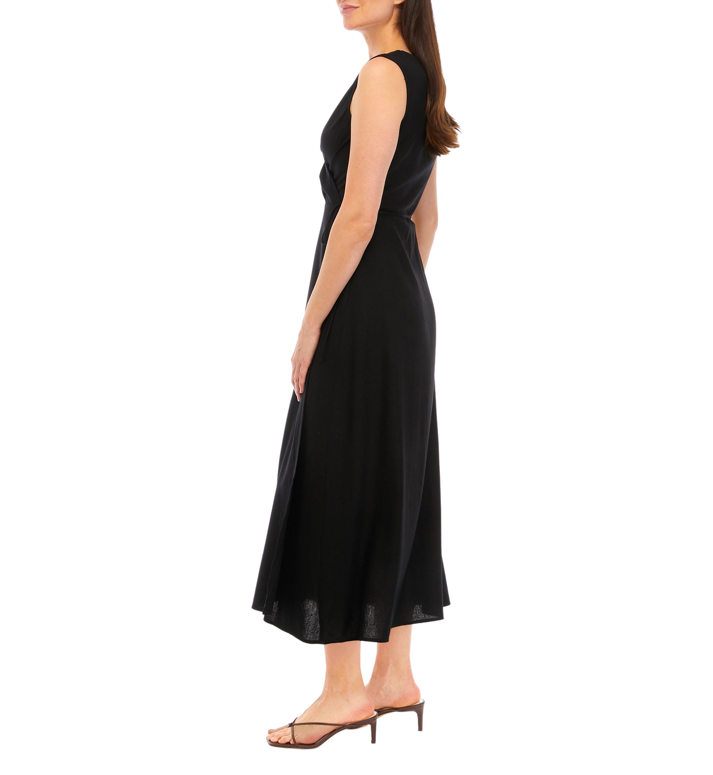 Womens Sleeveless Linen Midi Wrap Dress