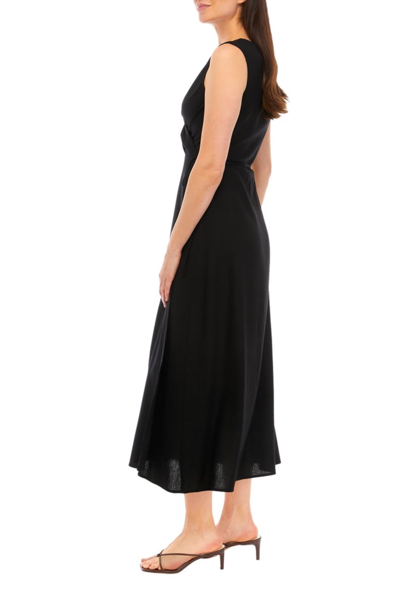 Womens Sleeveless Linen Midi Wrap Dress