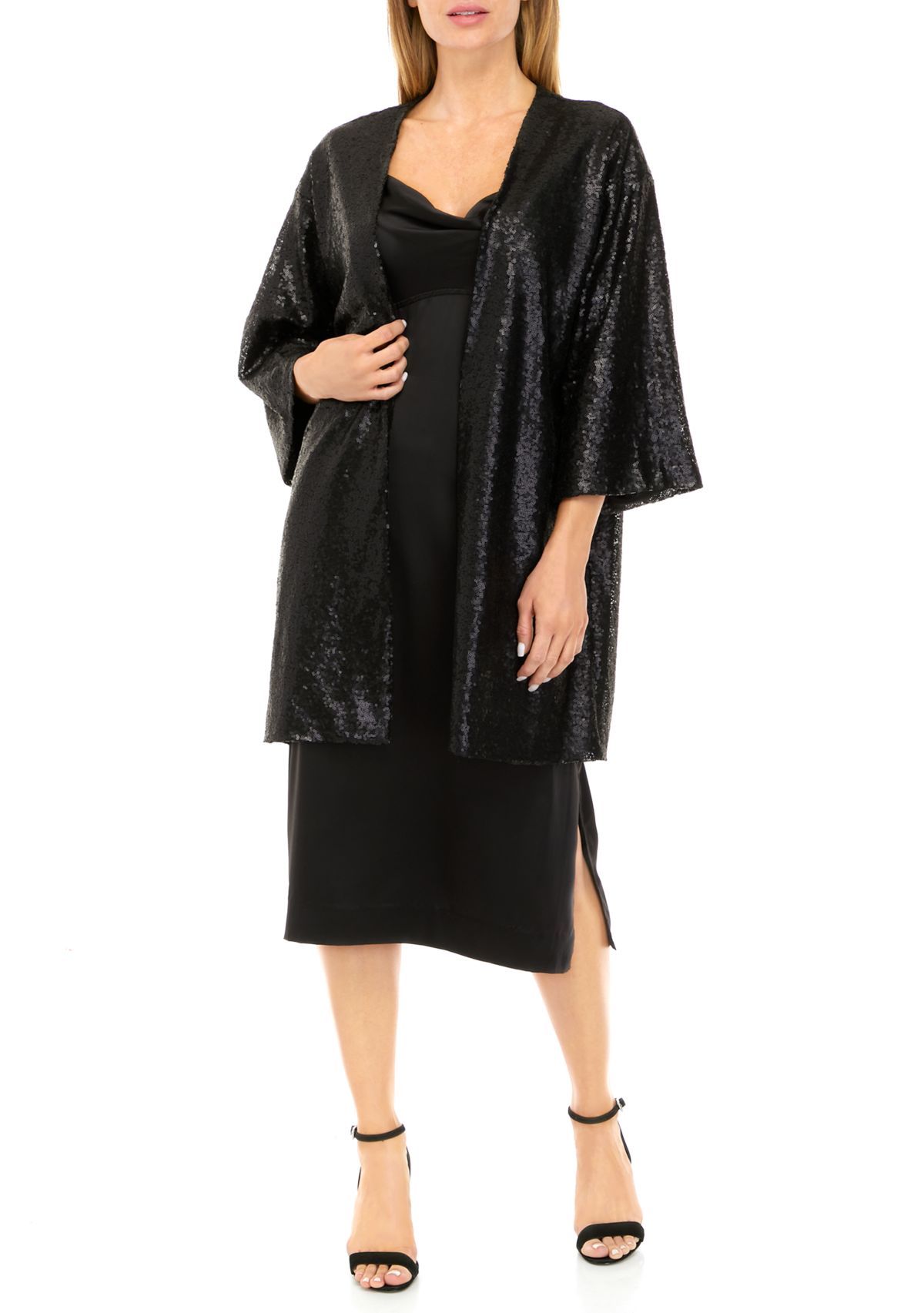 Womens Long Sleeve Sequin Topper