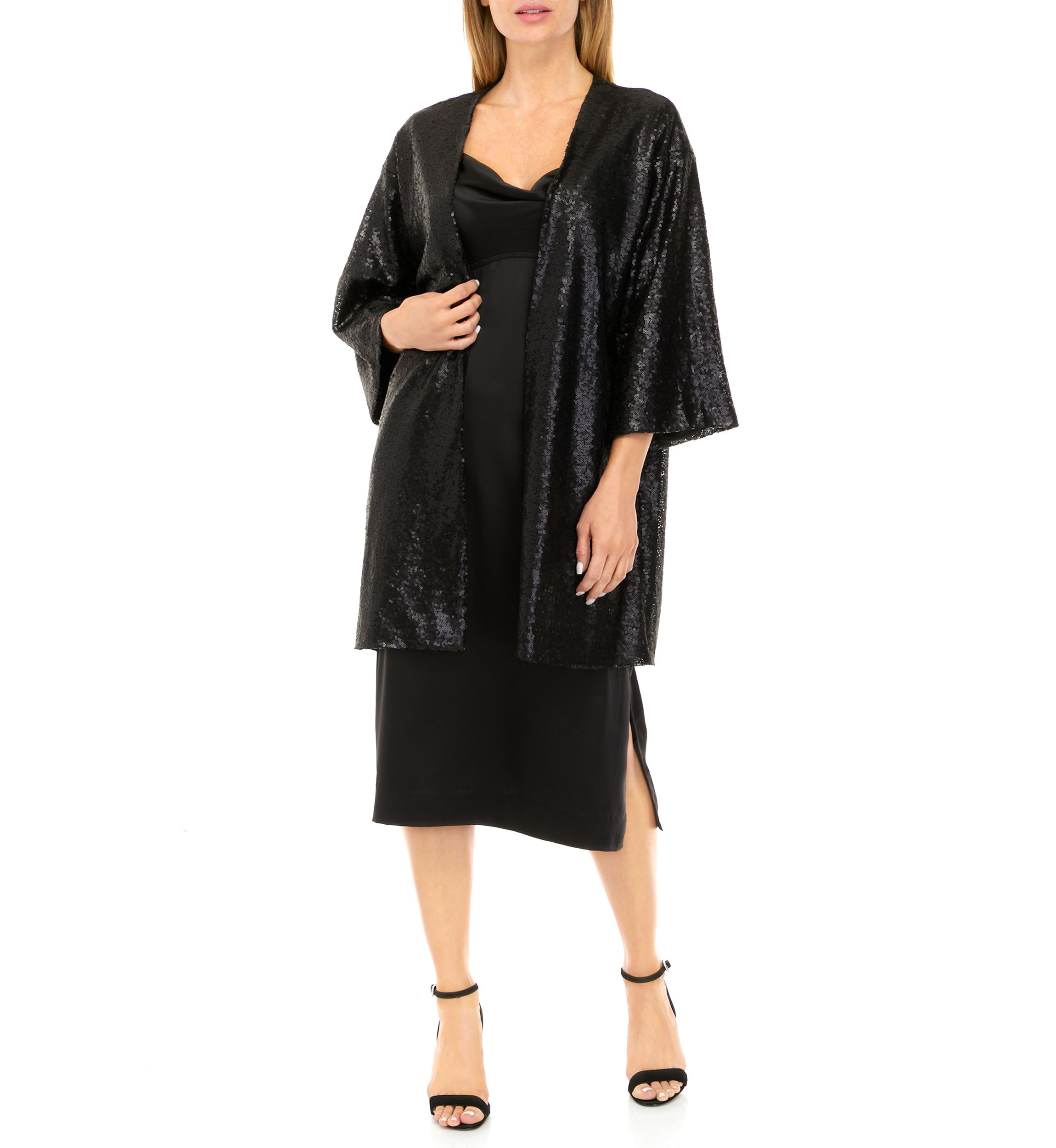 Womens Long Sleeve Sequin Topper