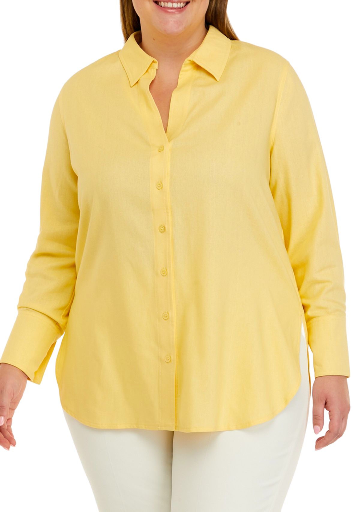 THE LIMITED Plus Size Long Sleeve Linen Button Down Shirt | Belk