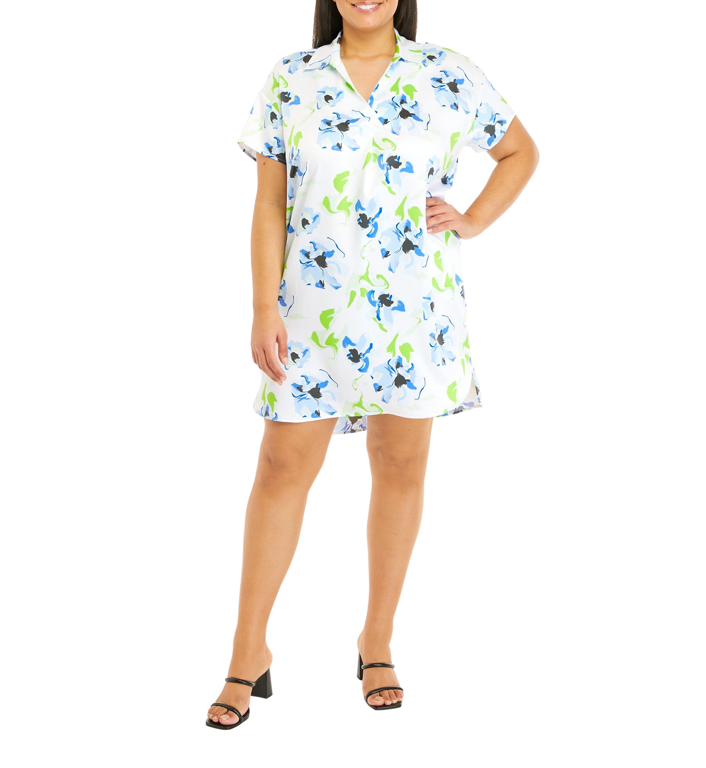 Plus Size Short Sleeve Notch Collar Dress