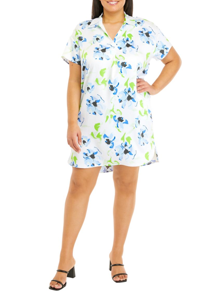 Plus Size Short Sleeve Notch Collar Dress
