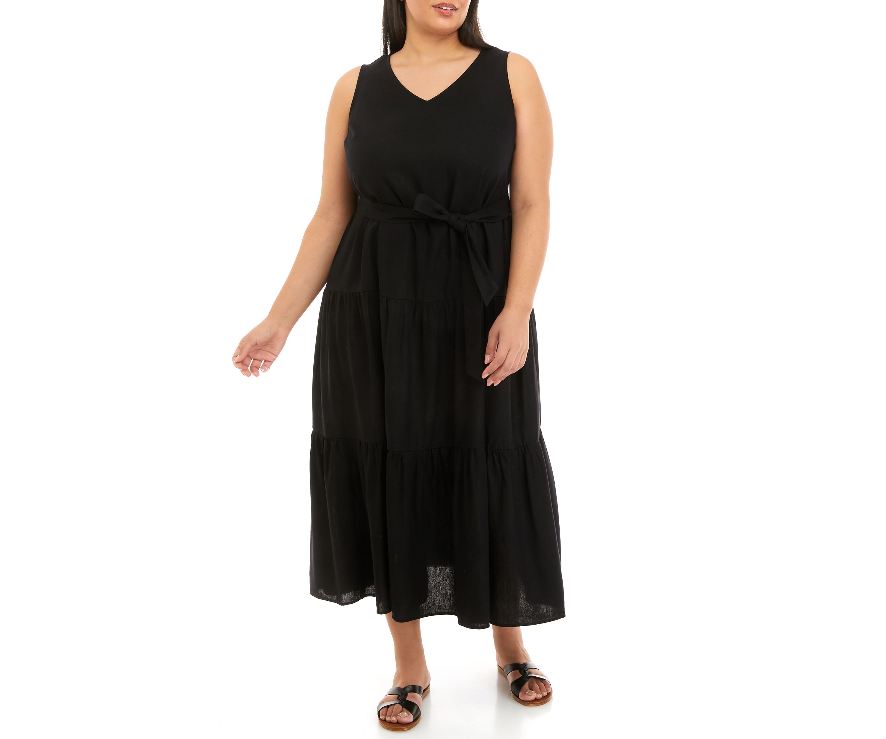 Plus Size Sleeveless Linen Tiered Maxi Dress