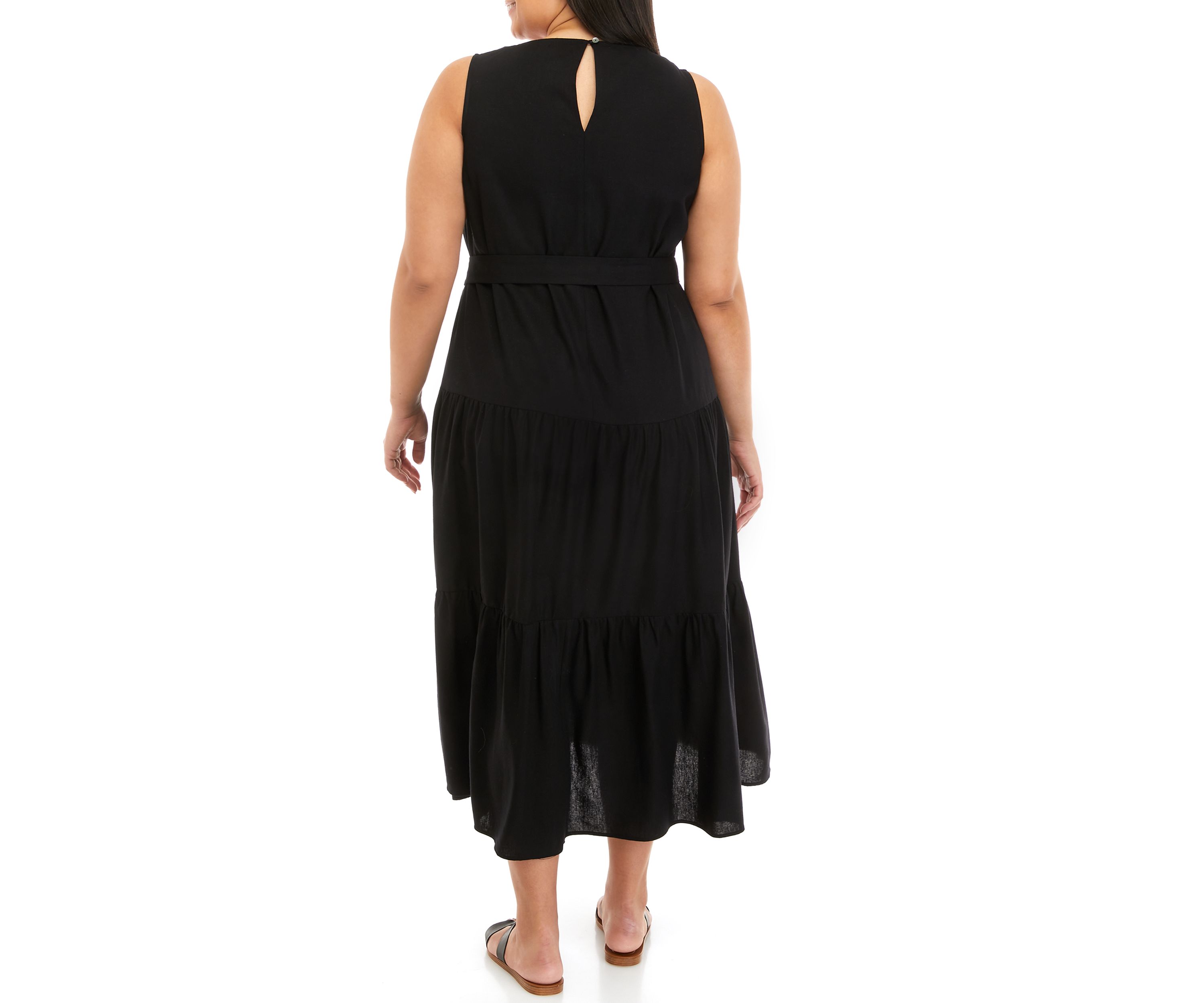 Plus Size Sleeveless Linen Tiered Maxi Dress