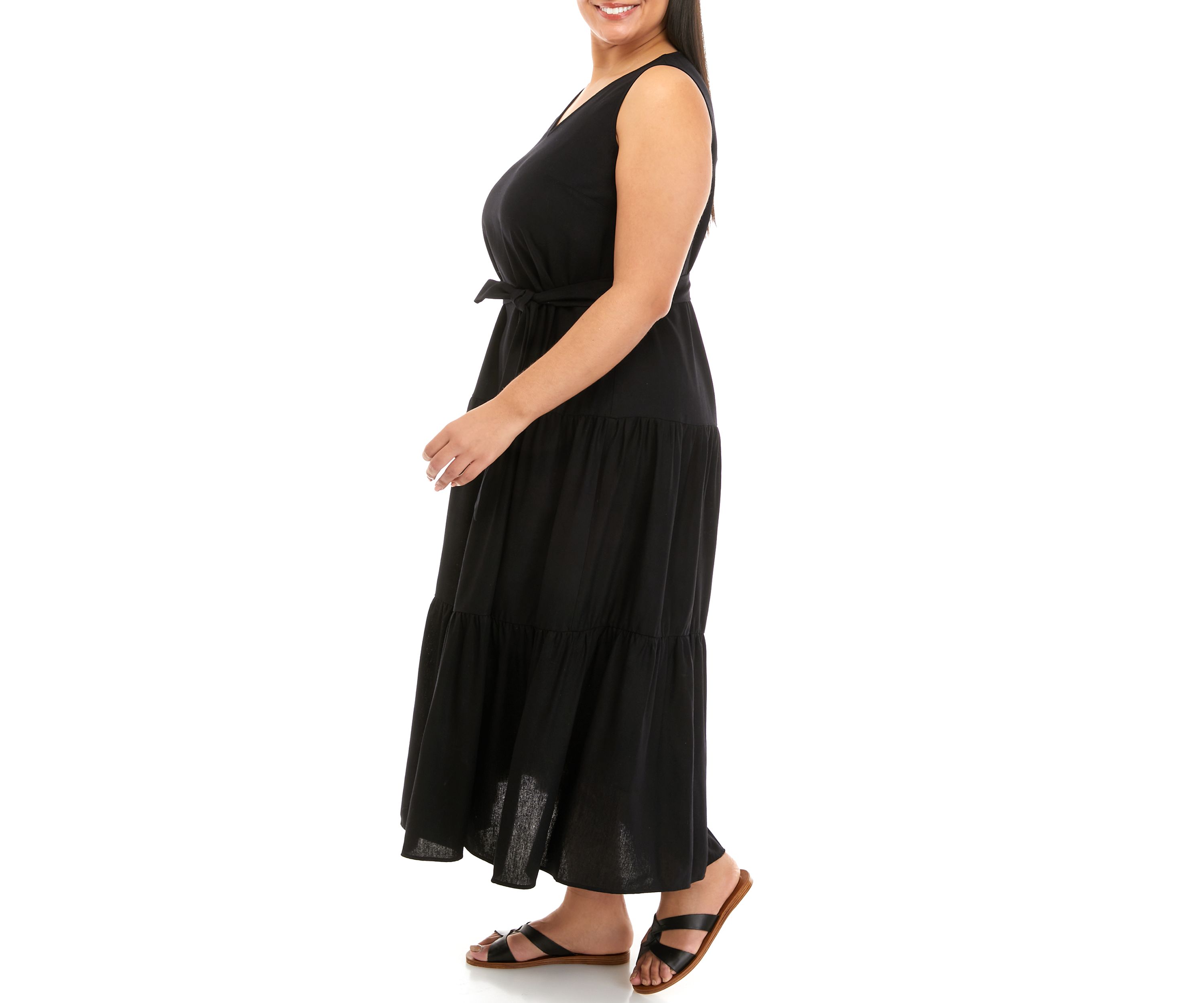 Plus Size Sleeveless Linen Tiered Maxi Dress