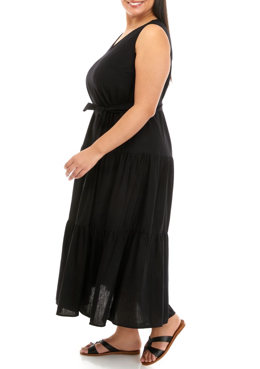 Plus Size Sleeveless Linen Tiered Maxi Dress