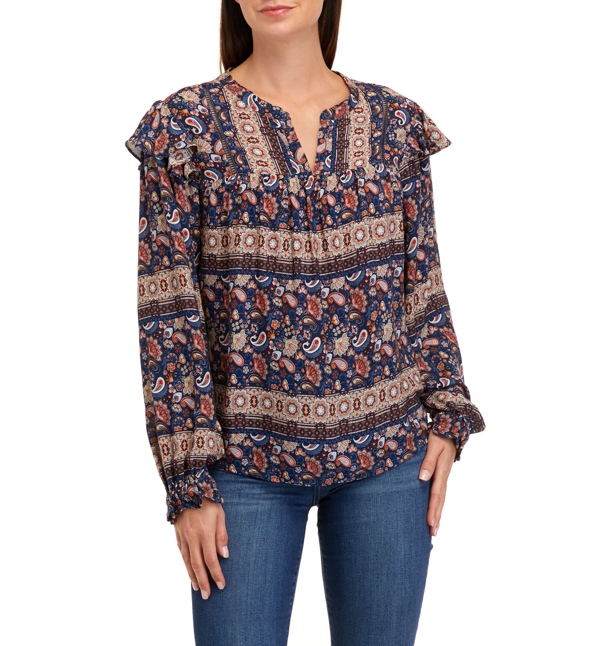 Womens Printed Split Neck Woven Top