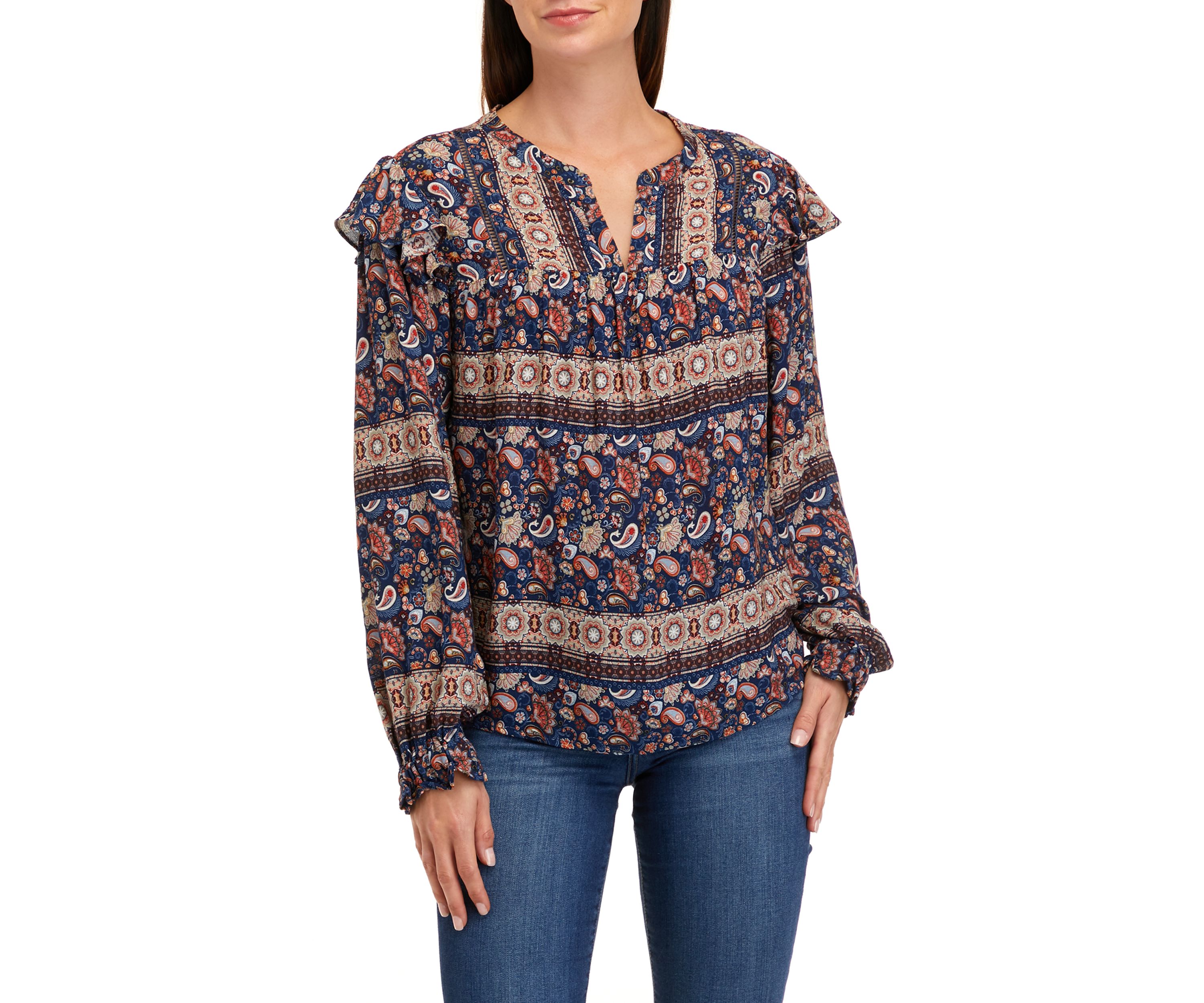 Womens Printed Split Neck Woven Top