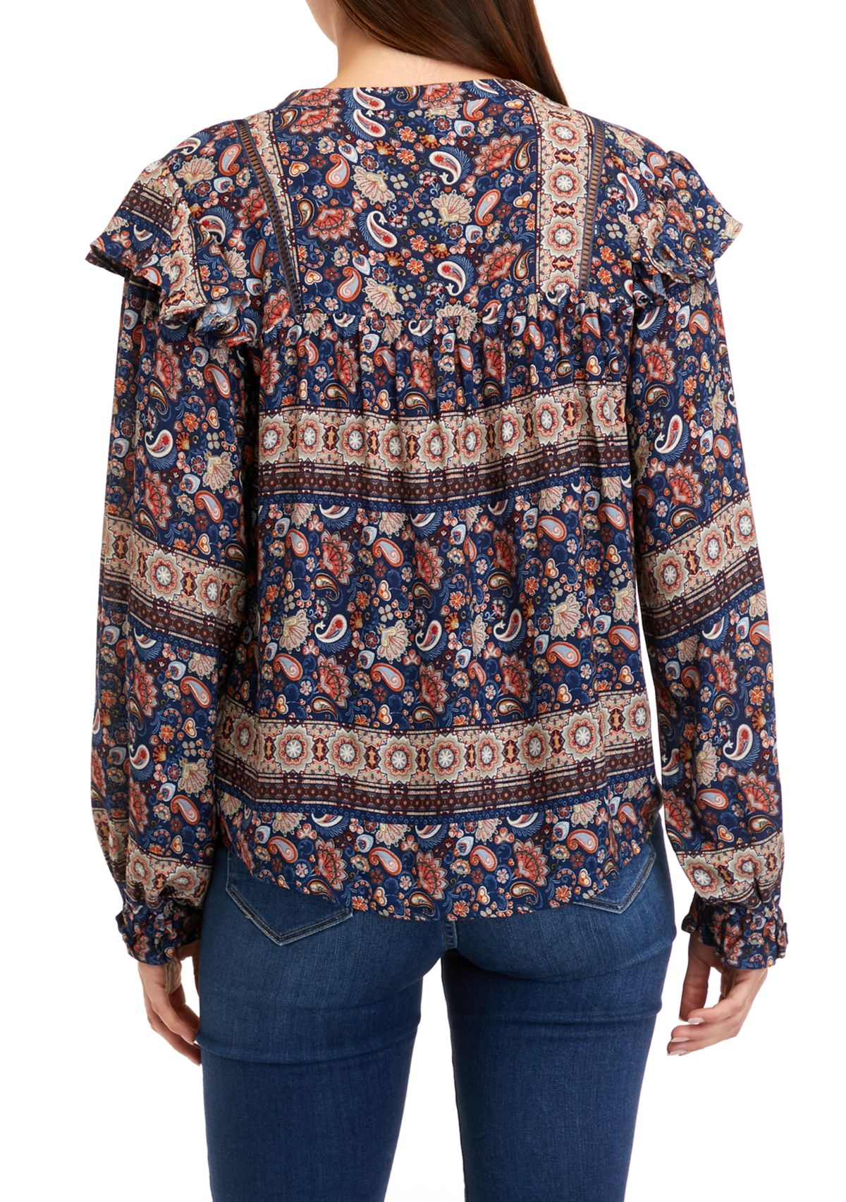 Womens Printed Split Neck Woven Top