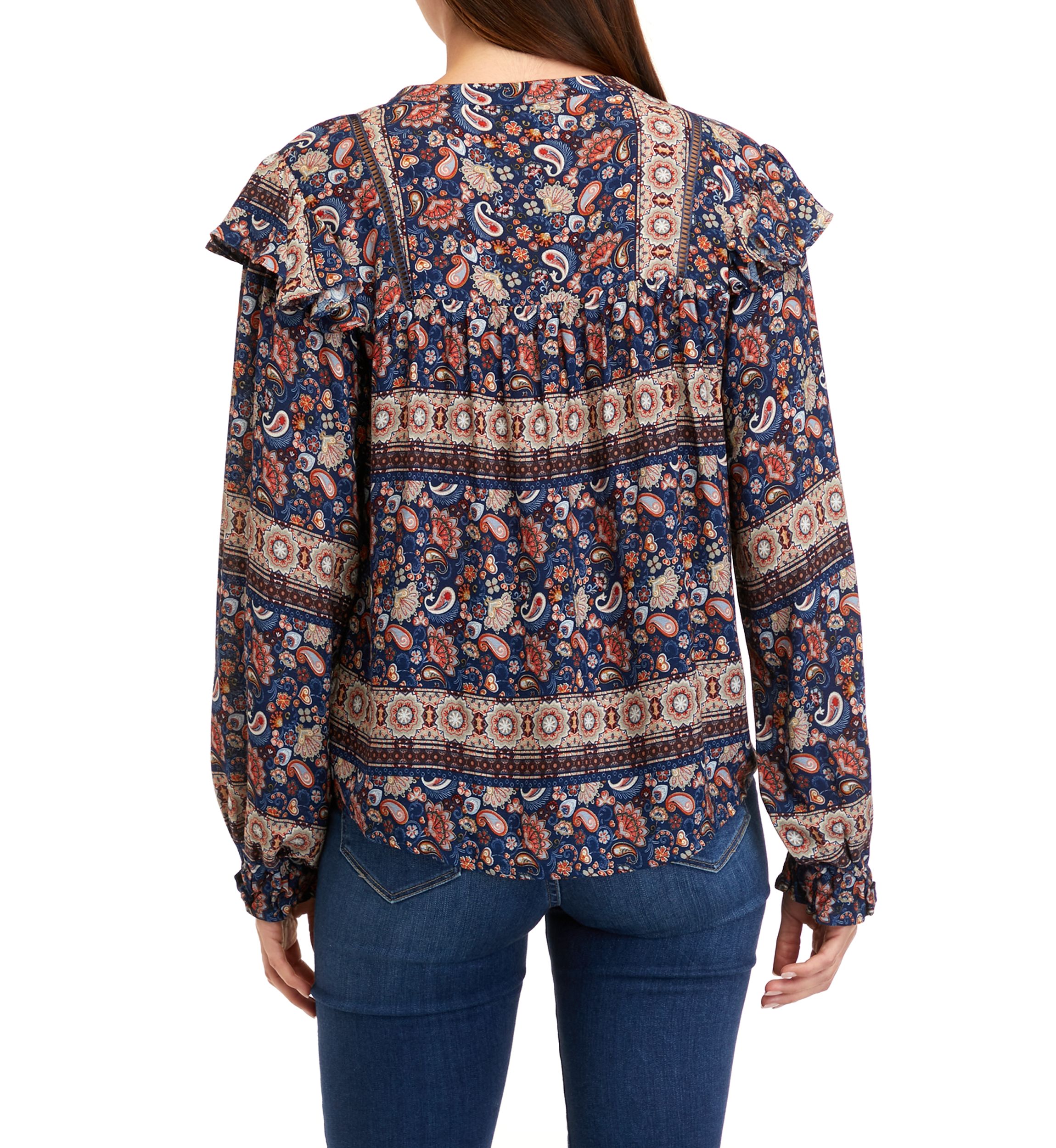 Womens Printed Split Neck Woven Top