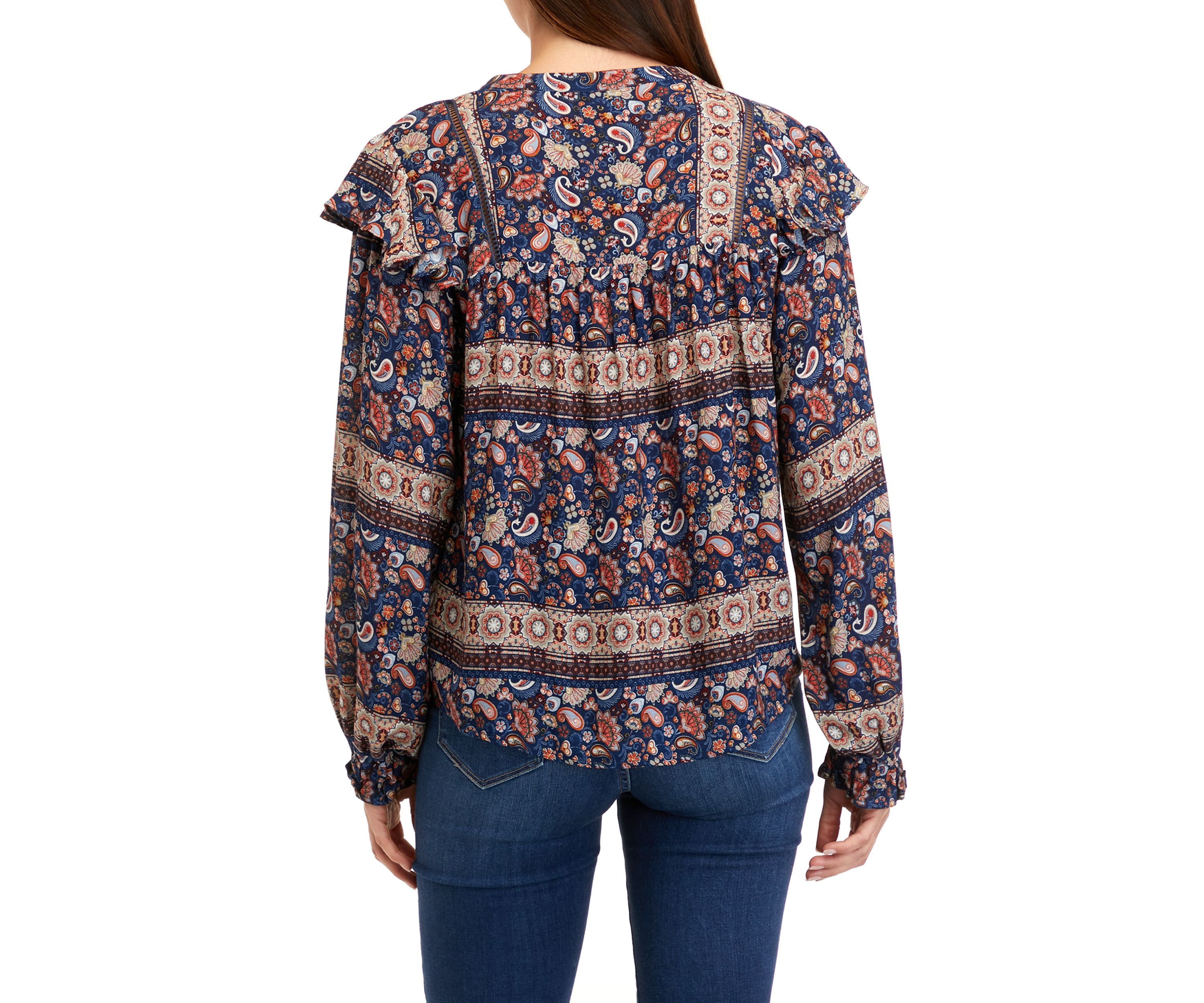 Womens Printed Split Neck Woven Top