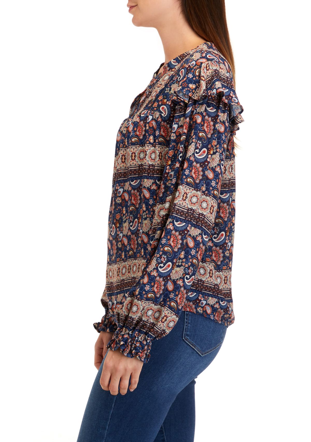 Womens Printed Split Neck Woven Top