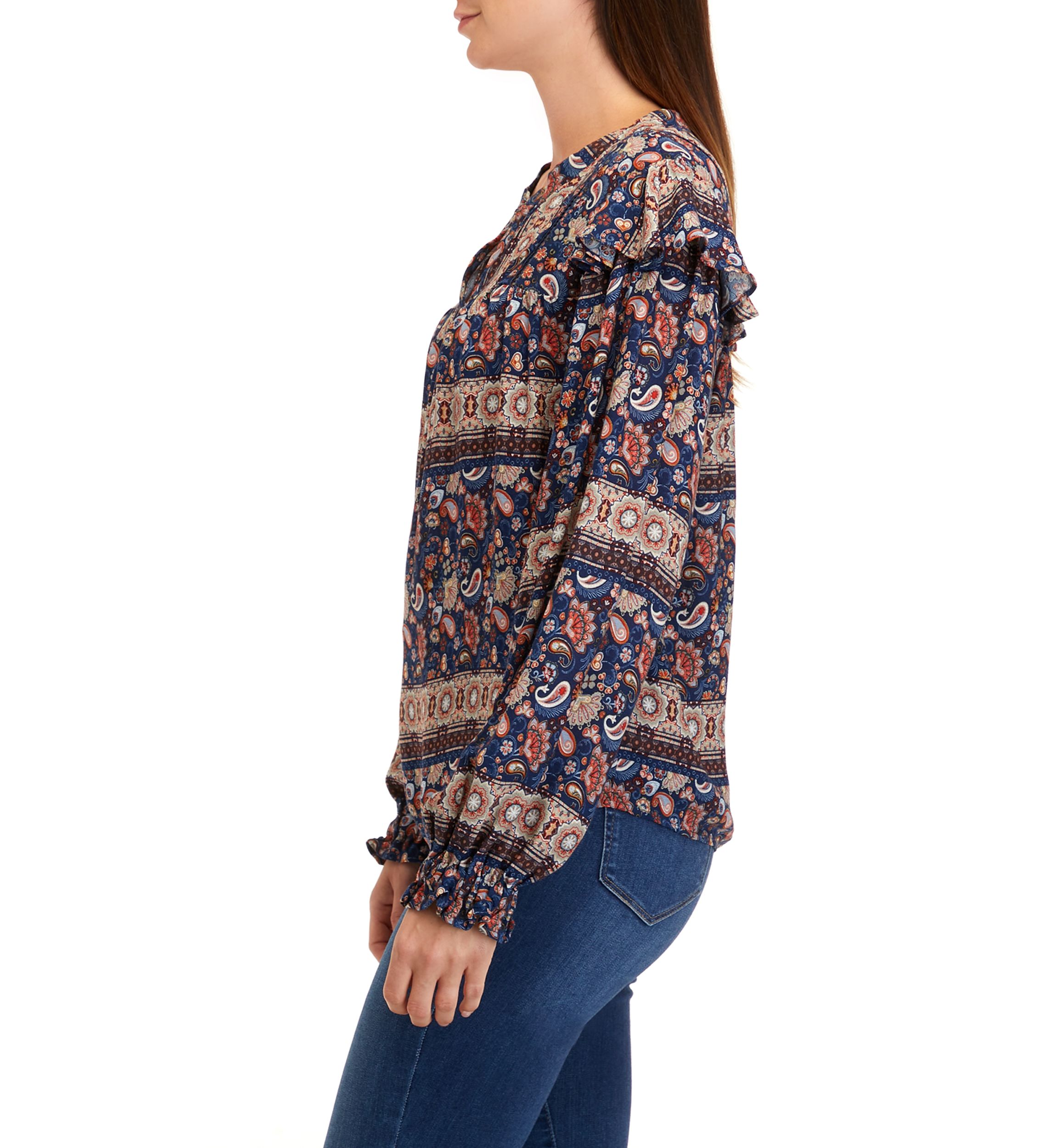 Womens Printed Split Neck Woven Top