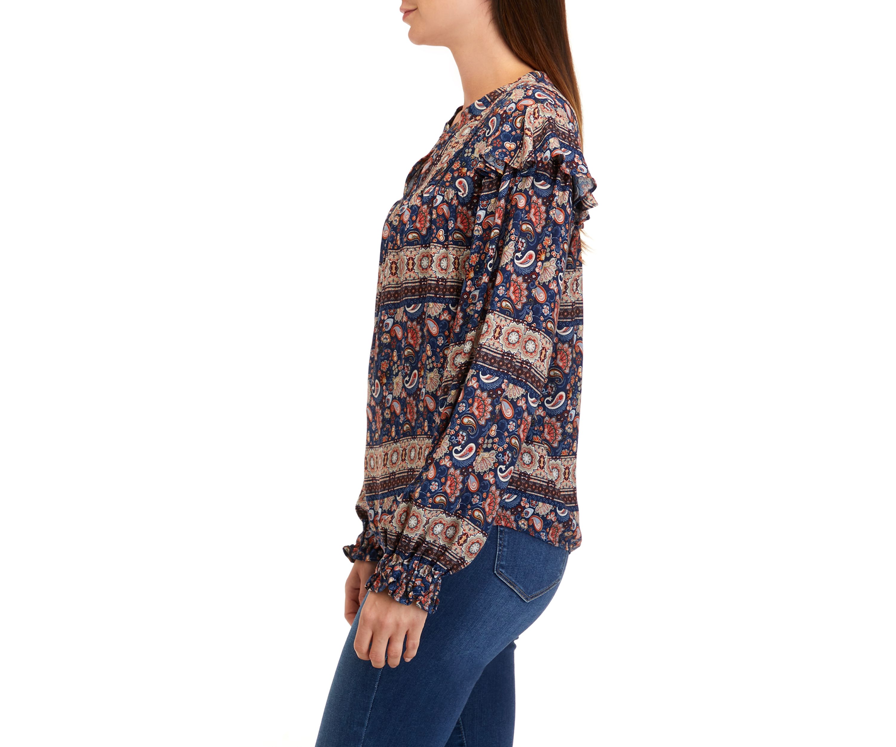 Womens Printed Split Neck Woven Top