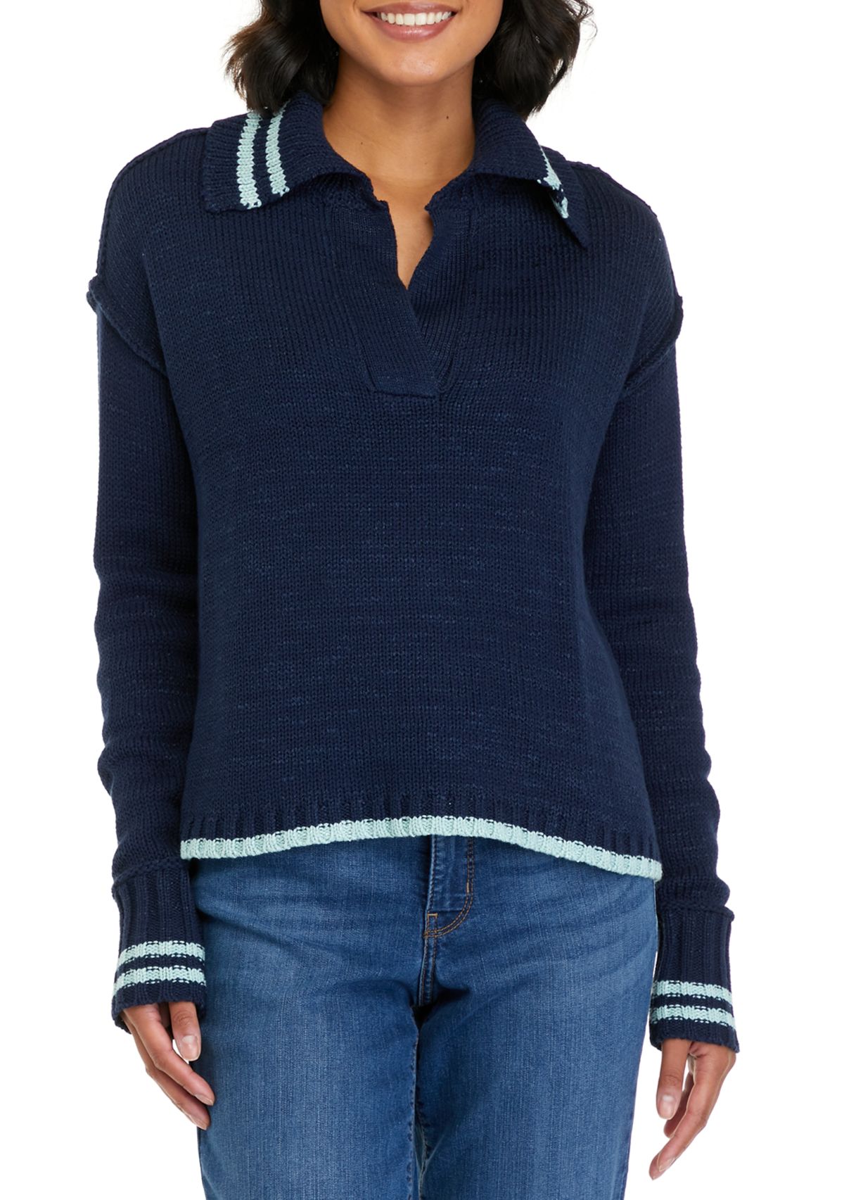 Womens Long Sleeve Collared Sweater