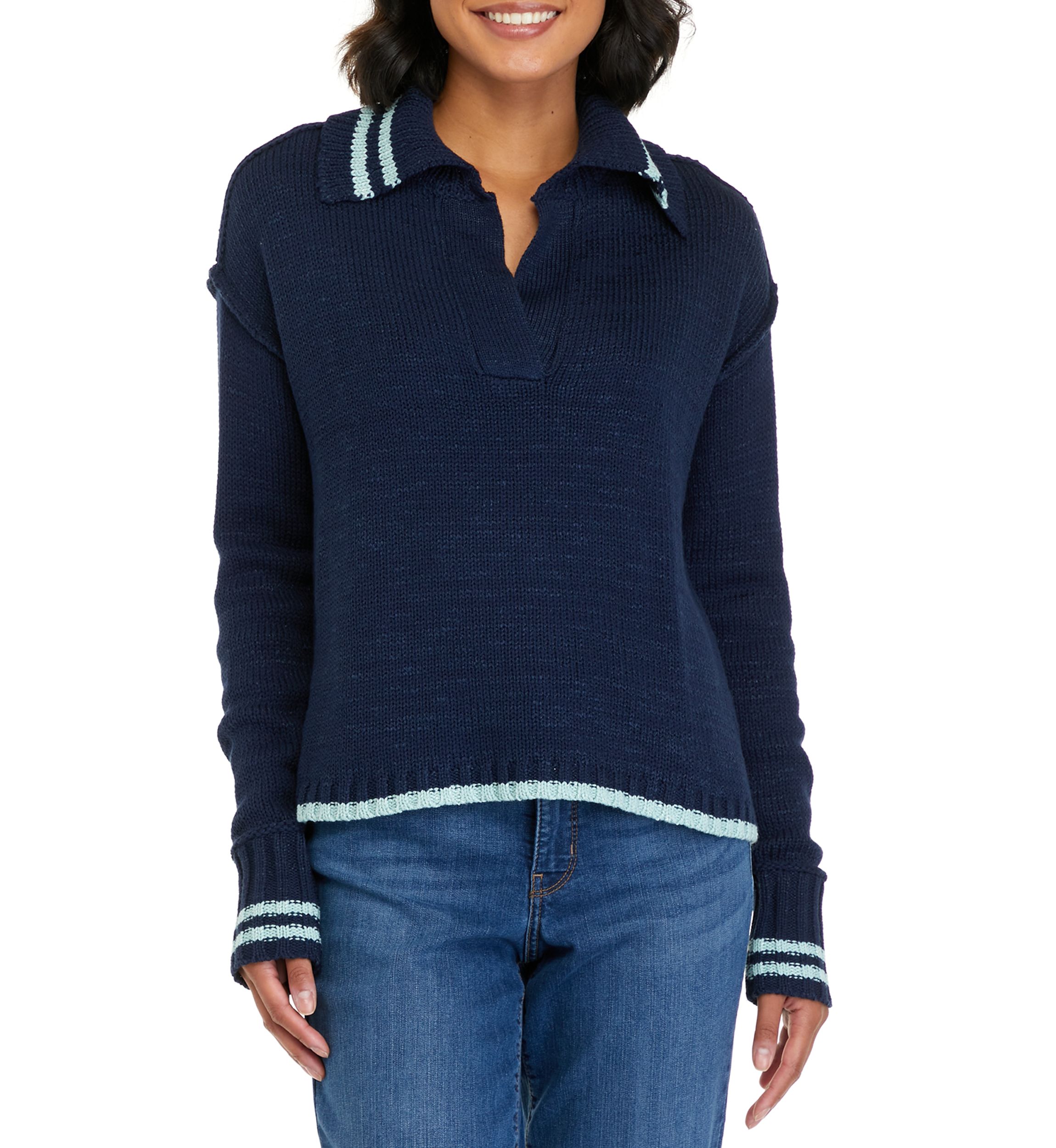 Womens Long Sleeve Collared Sweater