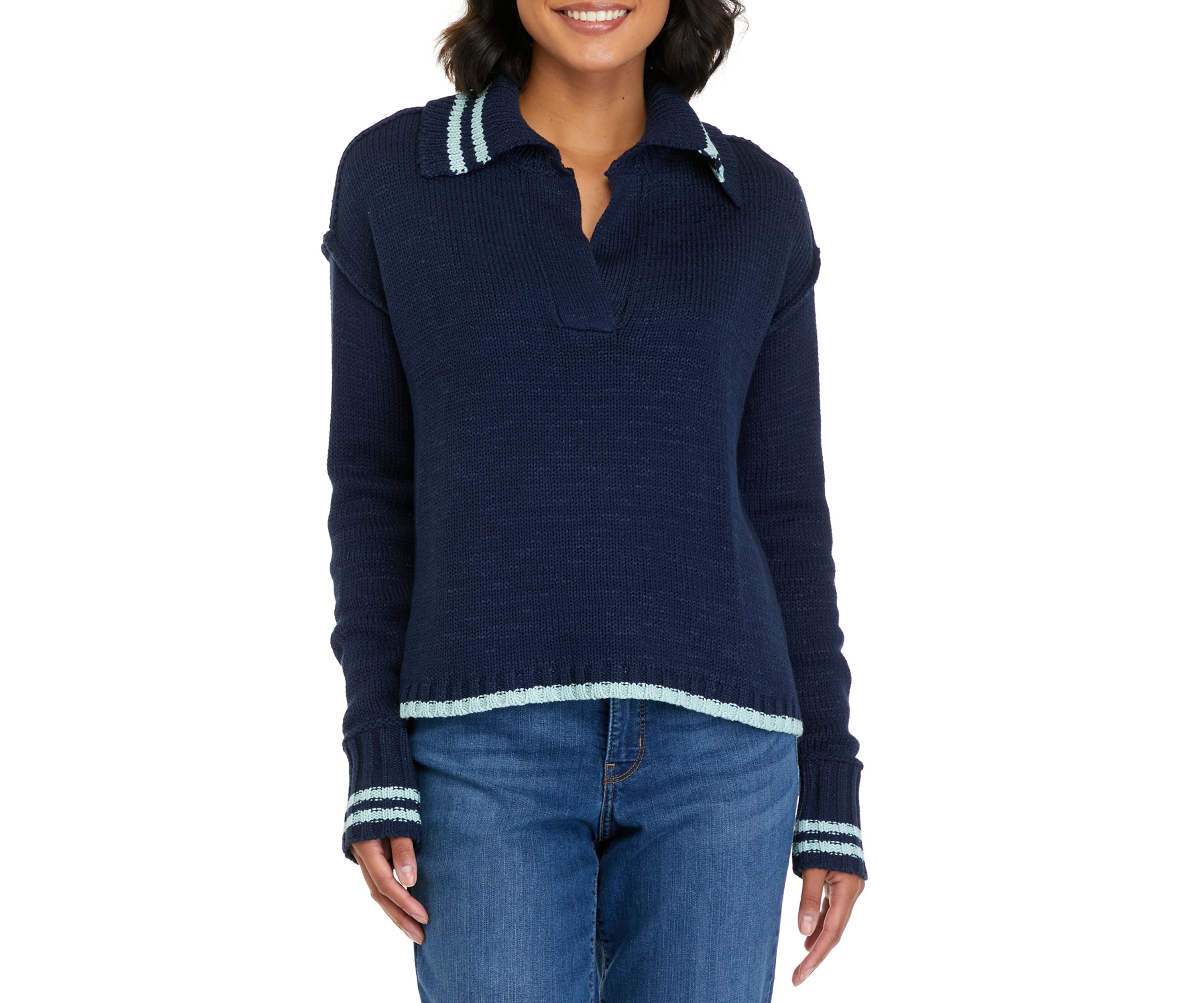 Womens Long Sleeve Collared Sweater