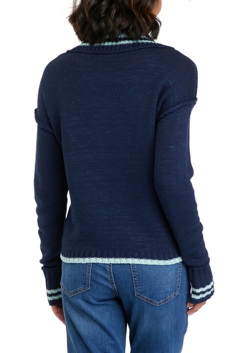 Womens Long Sleeve Collared Sweater