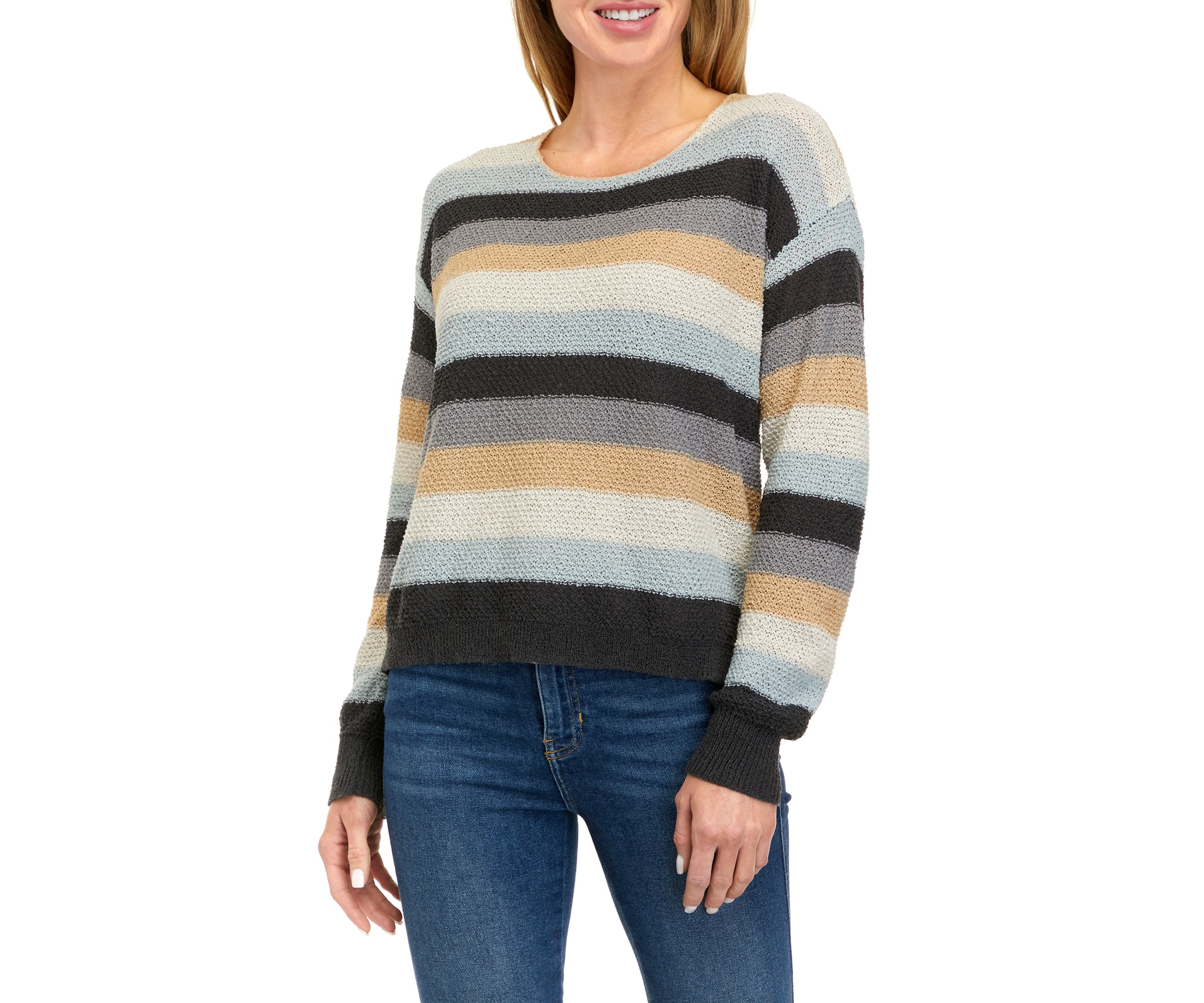 Womens Open Stitch Stripe Pullover Sweater