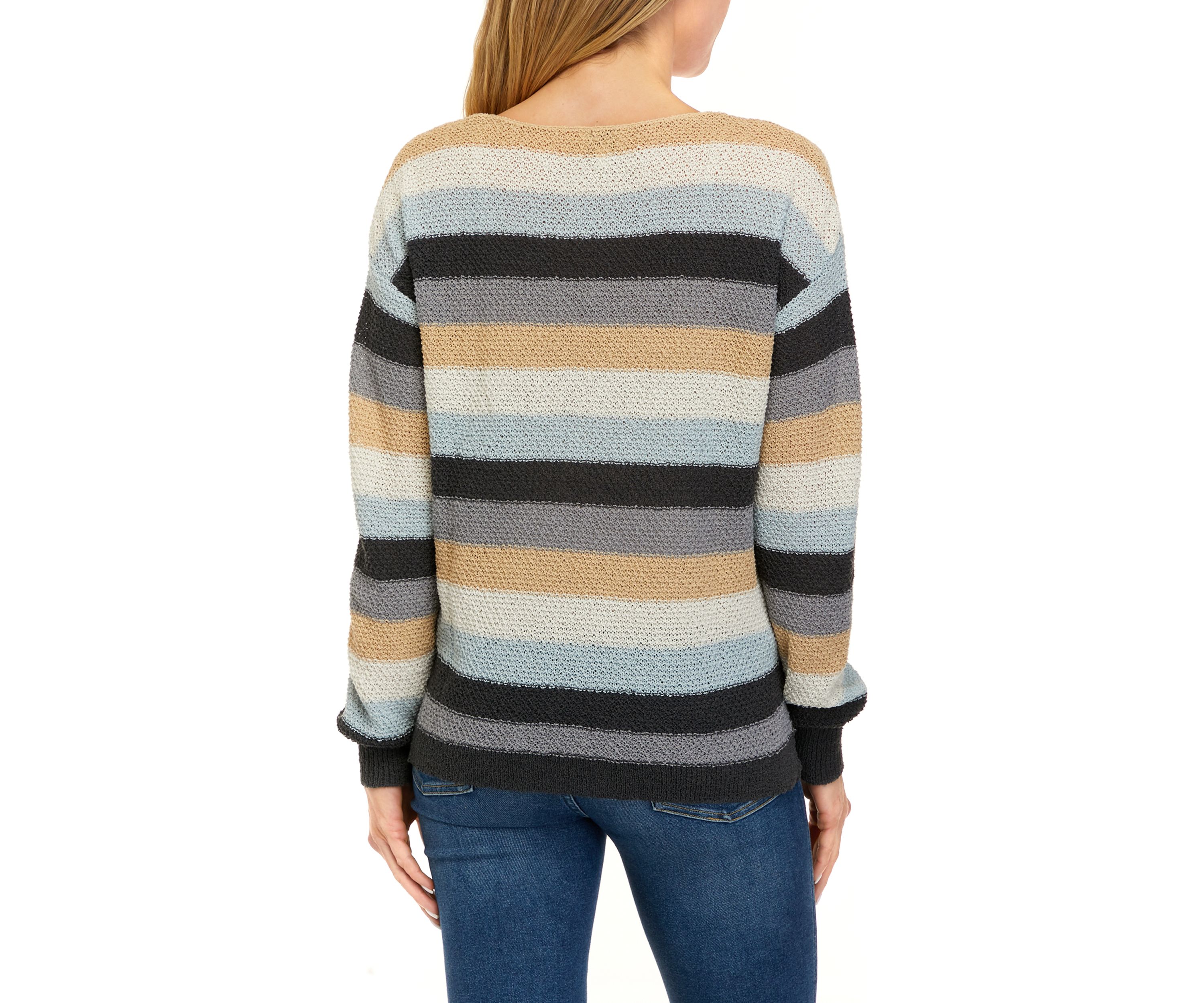 Womens Open Stitch Stripe Pullover Sweater